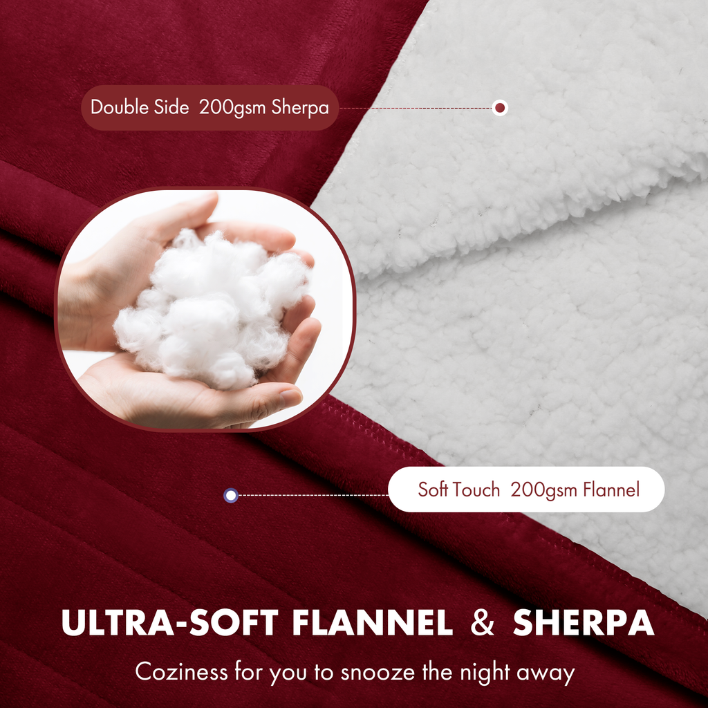 VELLUBAM Electric Blanket Full Size 72" x 84" - Fluffy Ultra Soft Flannel Full Electric Blanket with 6 Heating Levels & 10 Hours Adjustable Timer, Fast Heating and Washable Blanket for Office (Red)