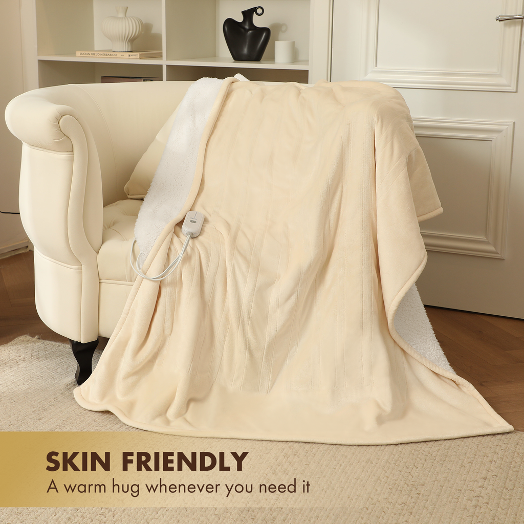 VELLUBAM Electric Blanket Heated Throw 50" x 60" - Soft Sherpa Heated Lap Blanket with 5 Heating Levels & 4 Hours Auto Off, Heating Blanket Throw as a Gift for Grandma, Machine Washable (White)