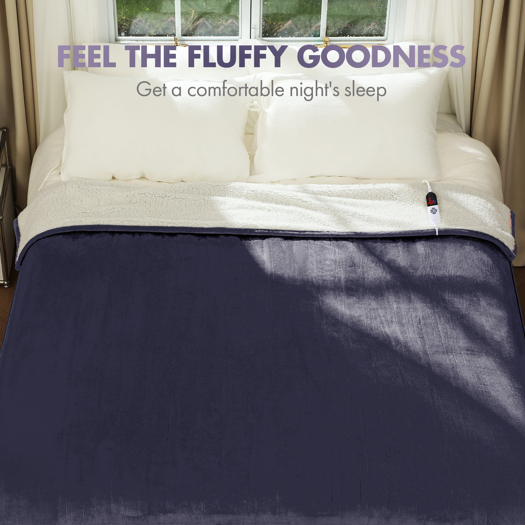 VELLUBAM Electric Blanket Full 72"x84" - Fluffy Ultra Soft Flannel Heated Blanket Full Size with 6 Heating Levels & 10 Hours Adjustable Timer, Fast Heating & Heated Lap Blanket for Office(Purple)
