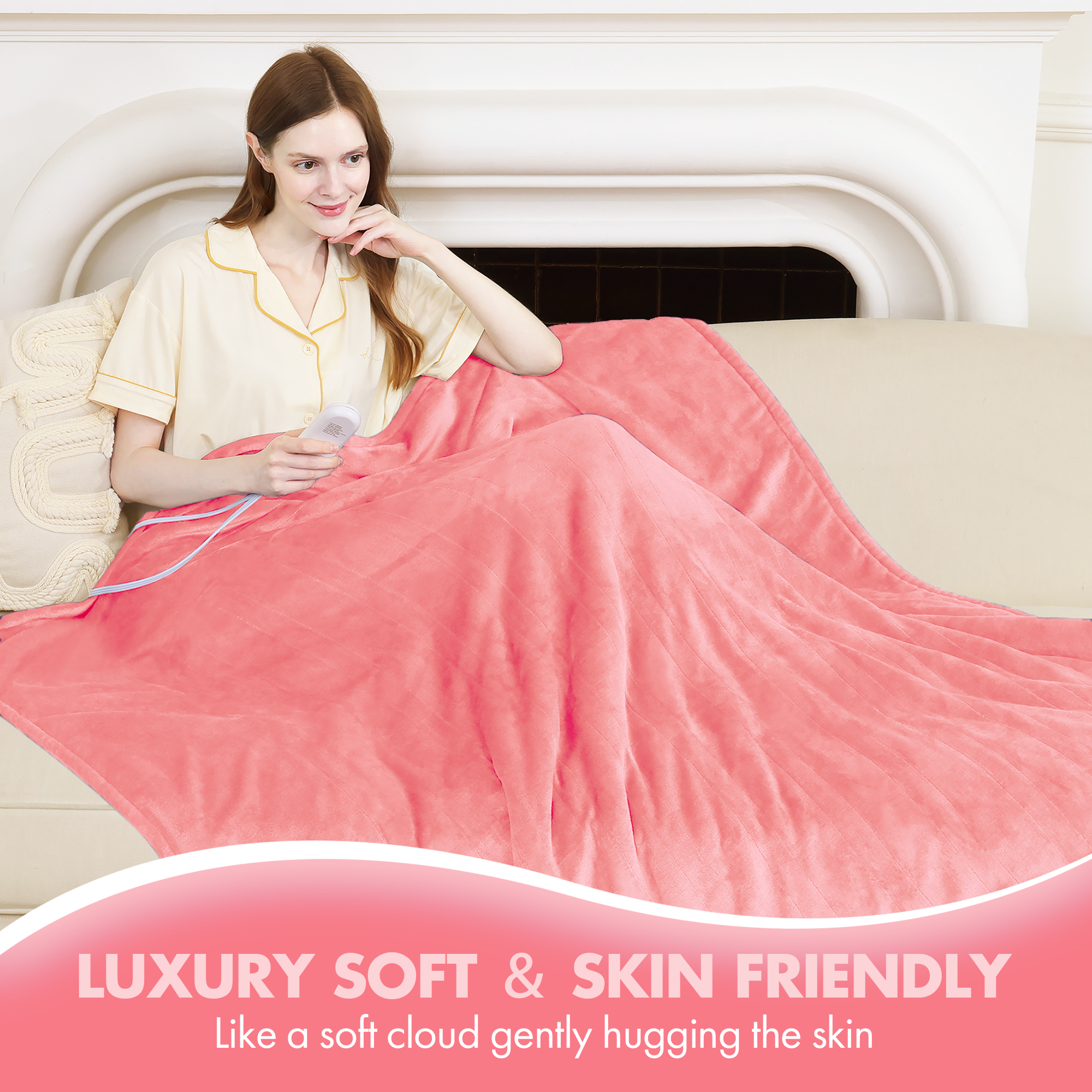 VELLUBAM Heated Blanket Full Size 72" x 84" - Fluffy Ultra Soft Flannel Electric Blanket with 6 Heating Levels & 10 Hours Adjustable Timer, Fast Heating and ETL Certified (Pink)