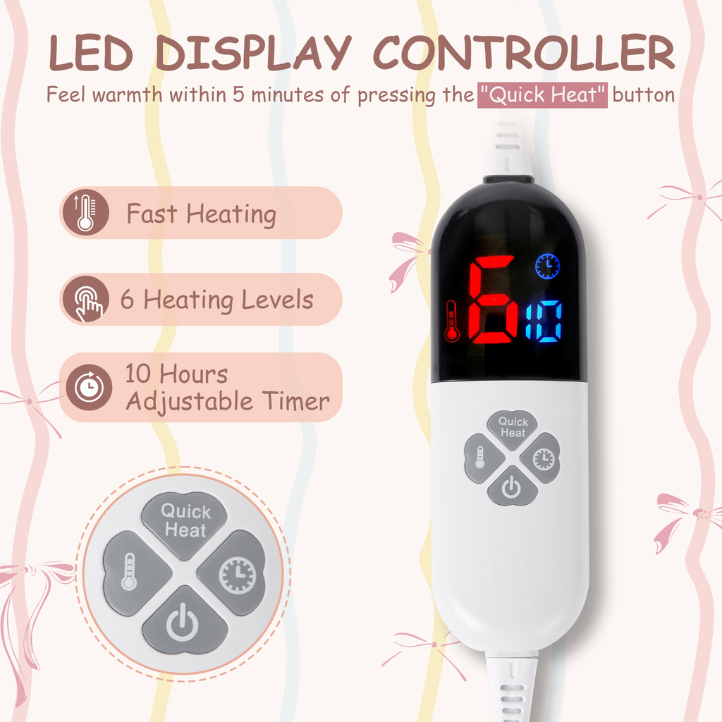 VELLUBAM Pink Bow Heated Blanket Full Size 72" x 84" - Ultra Soft Fast Heating Electric Blanket with 6 Heating Levels & 10 Hours Adjustable Timer, Heating Blanket for Sisters and ETL Certified