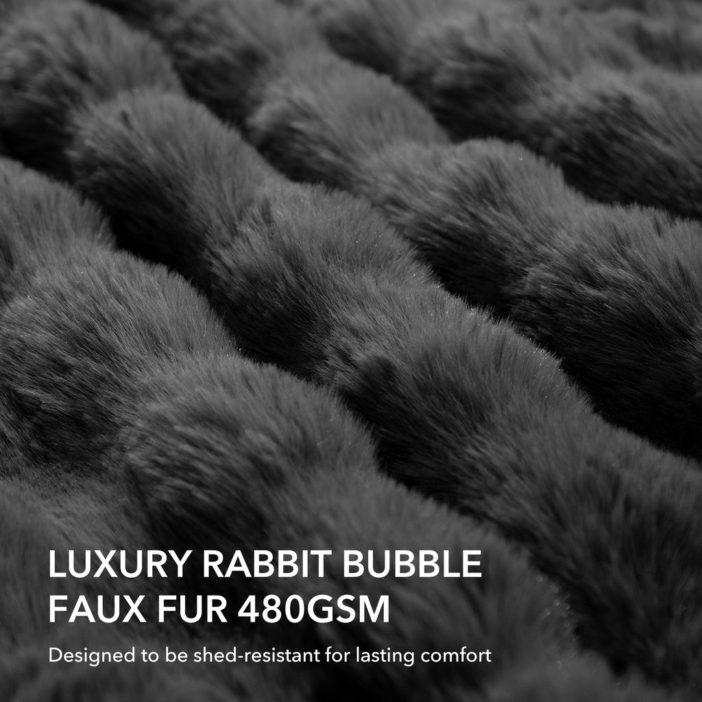 VELLUBAM Faux Rabbit Fur Bubble King Size Heated Blanket Dark Grey - Fluffy Thick Electric Blanket with Dual Control, 6 Heating Levels & 10 Timer Settings, ETL Certified, Home Decor (100" x 90")
