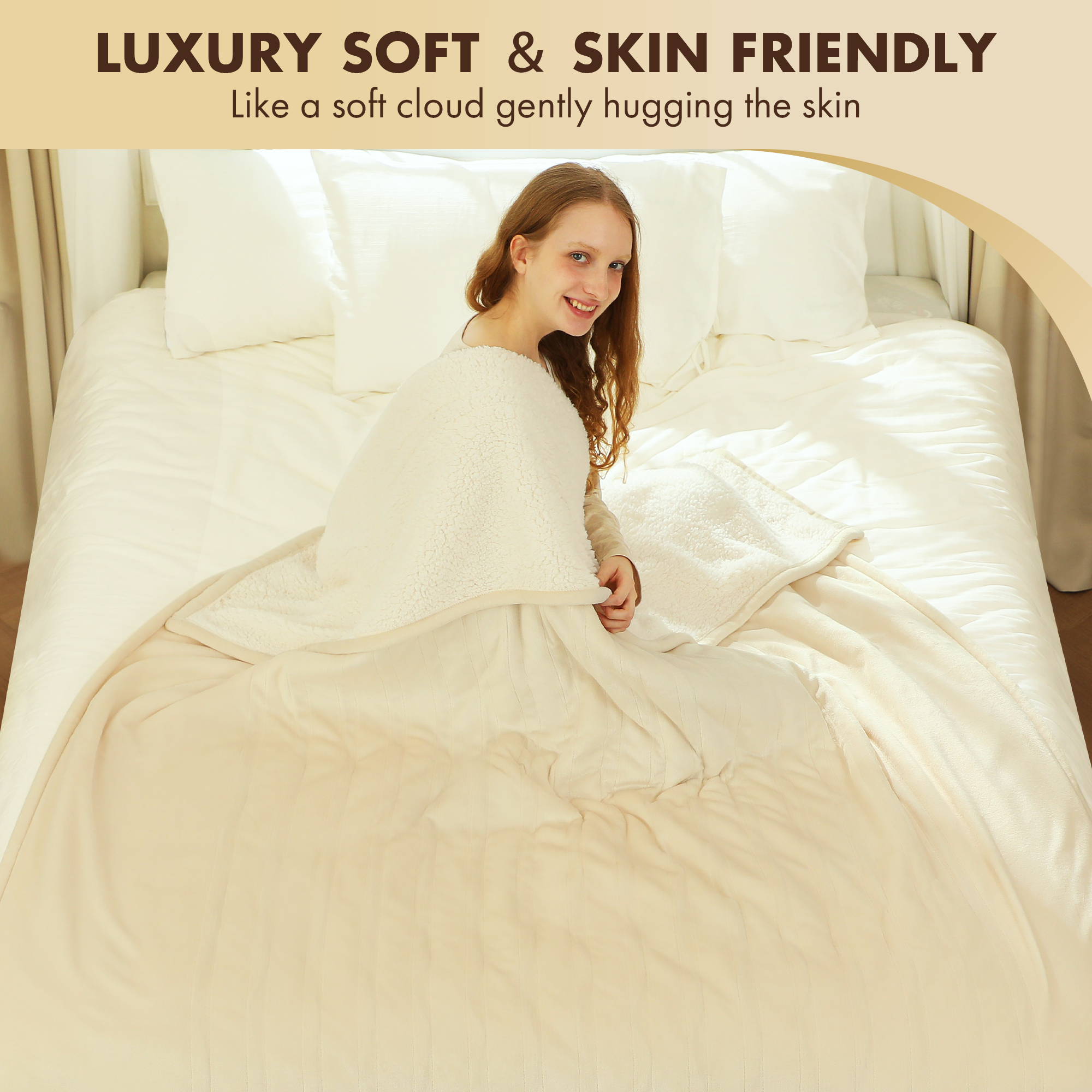 VELLUBAM Heating Blanket Full Size 72" x 84" - Fluffy Ultra Soft Flannel Electric Blanket with 6 Heating Levels & 10 Hours Adjustable Timer, Fast Heating and Heated Lap Blanket for Office (White)