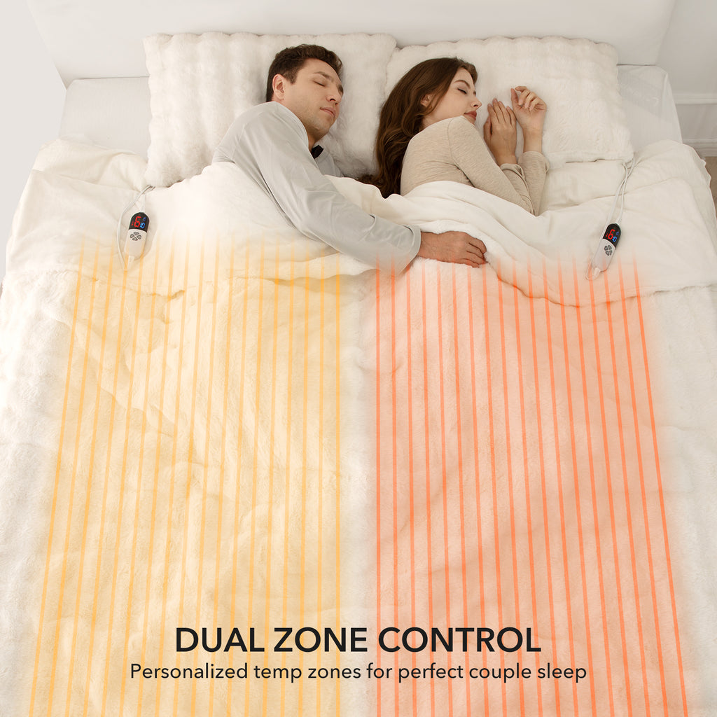 VELLUBAM Faux Rabbit Fur Bubble Heated Blanket King Size White - Fluffy Thick King Size Electric Blanket with Dual Control, 6 Heating Levels & 10 Timer Settings, ETL Certified, Home Decor (100" x 90")