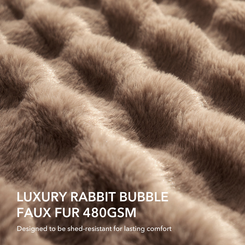 VELLUBAM Faux Rabbit Fur Bubble Electric Blanket King Camel - Fluffy Thick Heated Blanket with Dual Control, 6 Heating Levels & 10 Timer Settings, ETL Certified, Decor Gifts for Home (100" x 90")