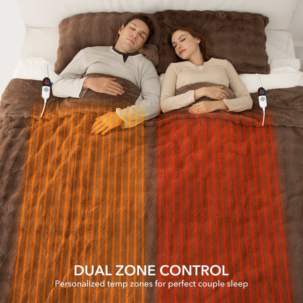 VELLUBAM Faux Rabbit Fur Bubble Electric Blanket King Camel - Fluffy Thick Heated Blanket with Dual Control, 6 Heating Levels & 10 Timer Settings, ETL Certified, Decor Gifts for Home (100" x 90")