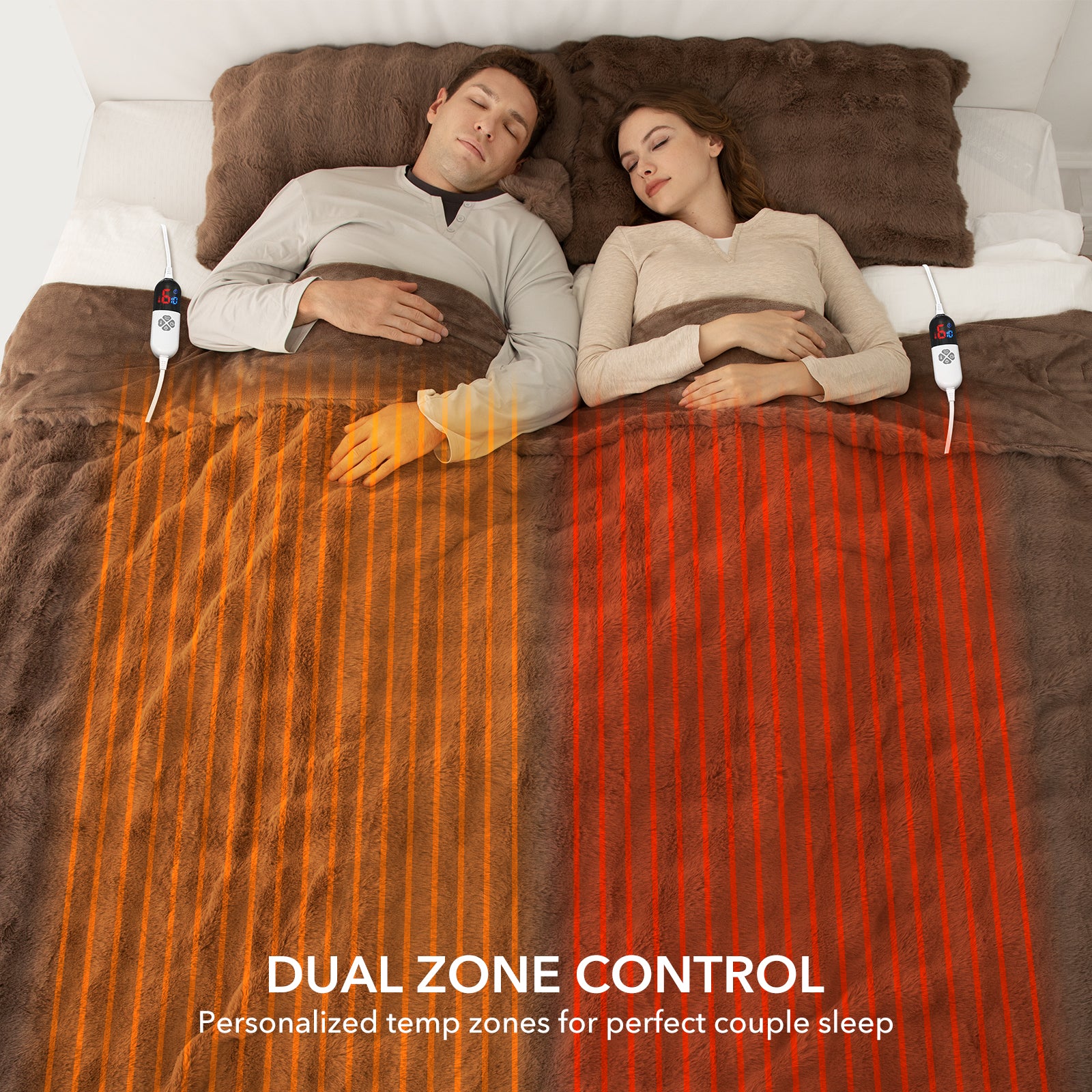 VELLUBAM Faux Rabbit Fur Bubble Electric Blanket King Camel - Fluffy Thick Heated Blanket with Dual Control, 6 Heating Levels & 10 Timer Settings, ETL Certified, Decor Gifts for Home (100" x 90")