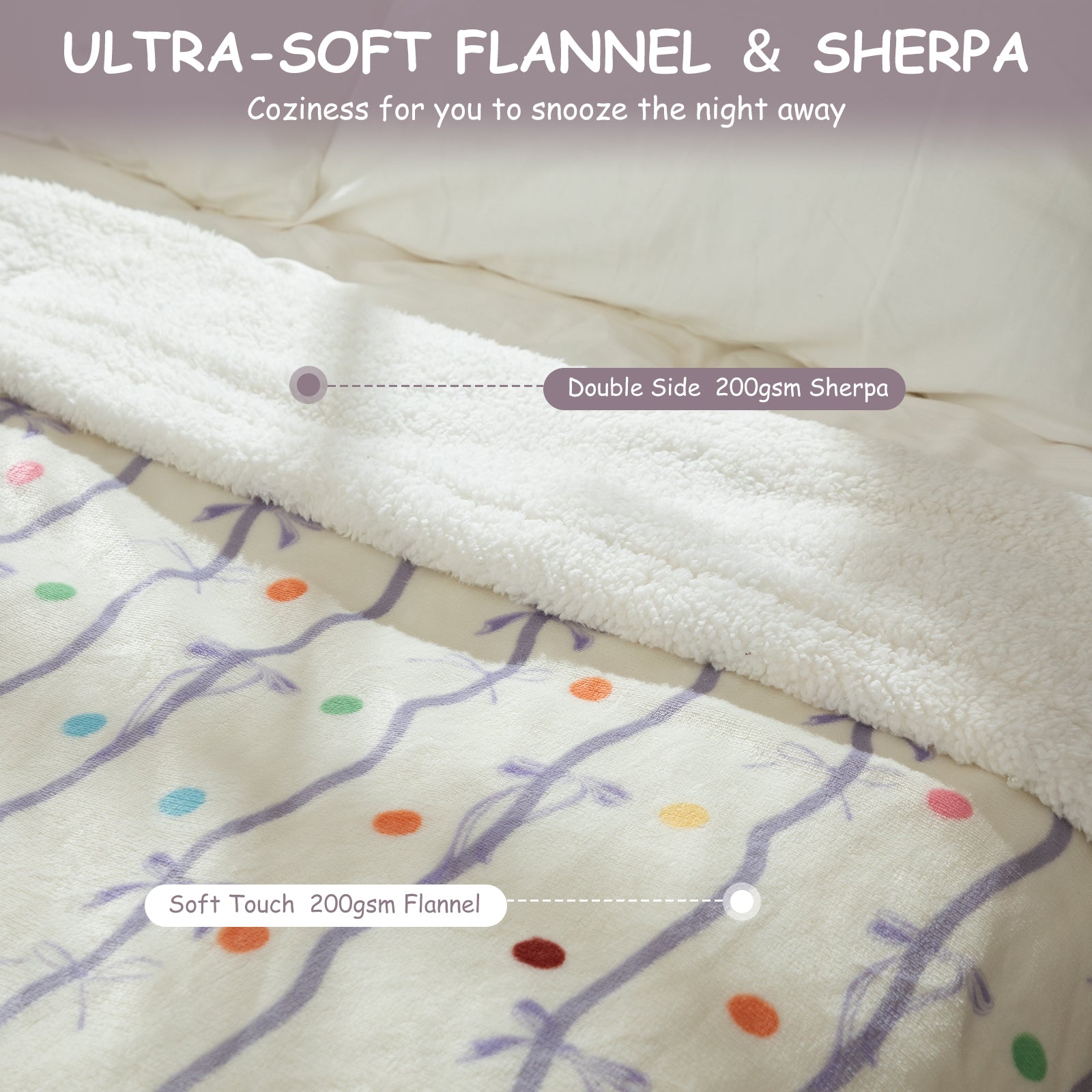 VELLUBAM Purple Bow Electric Blanket Full 72" x 84" - Ultra Soft Heated Blanket Full Size with 6 Heating Levels & 10 Hours Adjustable Timer, Fast Heating Blanket for Sisters and ETL Certified