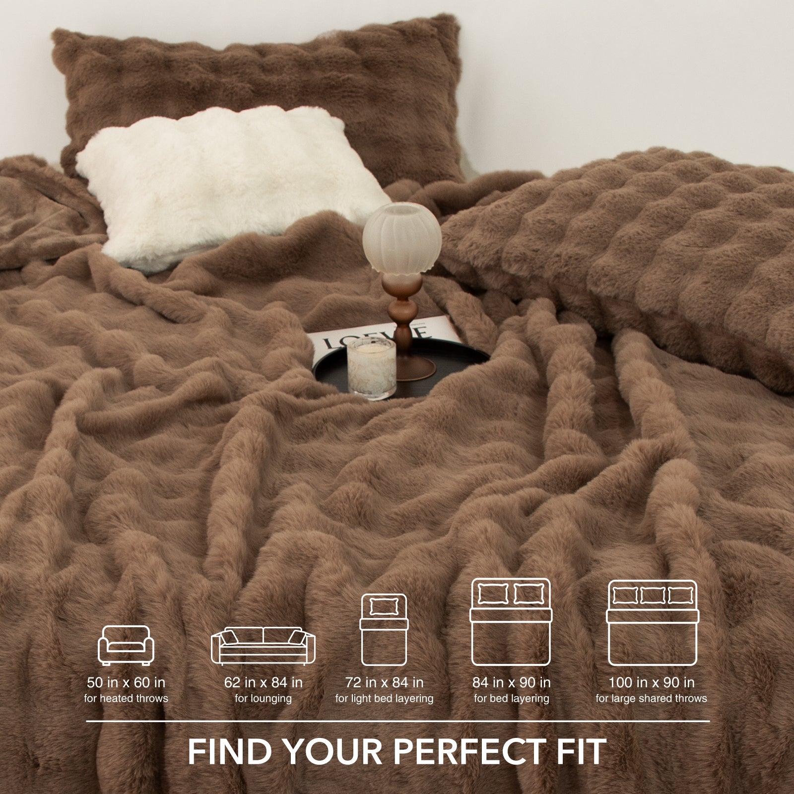 VELLUBAM Faux Rabbit Fur Bubble Electric Blanket King Camel - Fluffy Thick Heated Blanket with Dual Control, 6 Heating Levels & 10 Timer Settings, ETL Certified, Decor Gifts for Home (100" x 90")