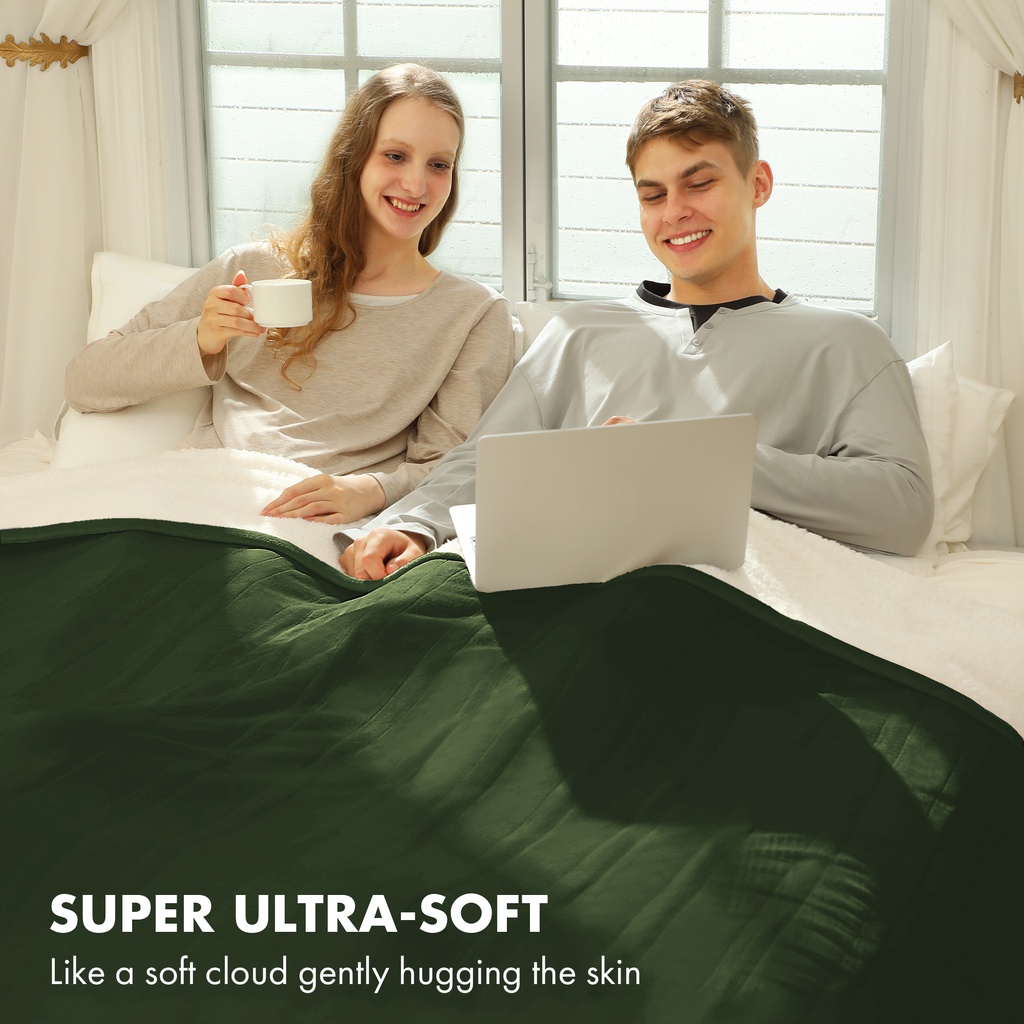 Electric Blanket King Size 100" x 90" - Soft Flannel Sherpa Heating Blanket King with Dual Control, 5 Heating Levels & 10 Hours Auto Off, Heated Blanket with ETL Certification (Green)