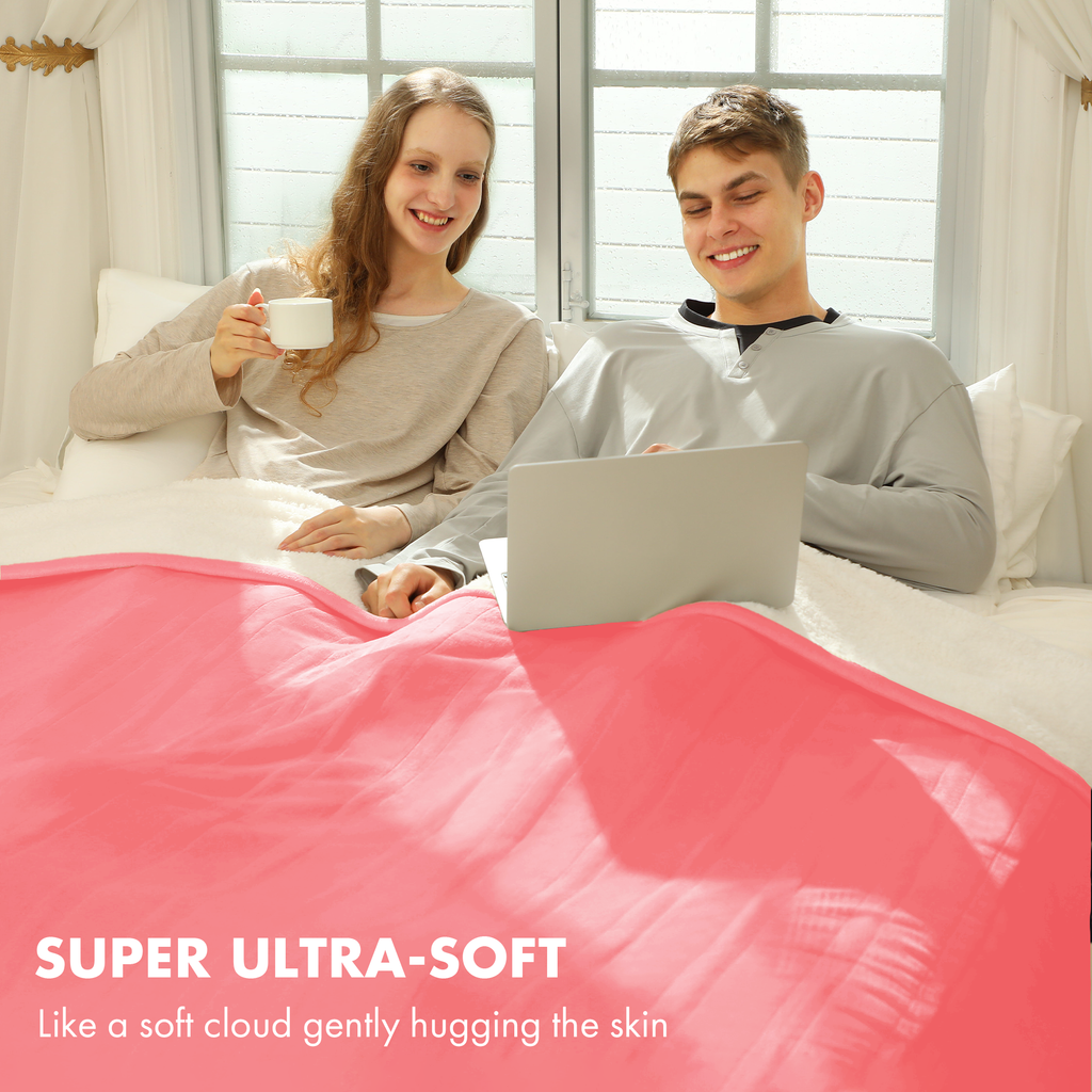 VELLUBAM Electric Heated Blanket King Size 100" x 90" - Soft Flannel Sherpa Electric Blanket with Dual Control, 5 Heating Levels & 10 Hours Auto Off, Washable Heated Blanket with Fast Heating (Pink)