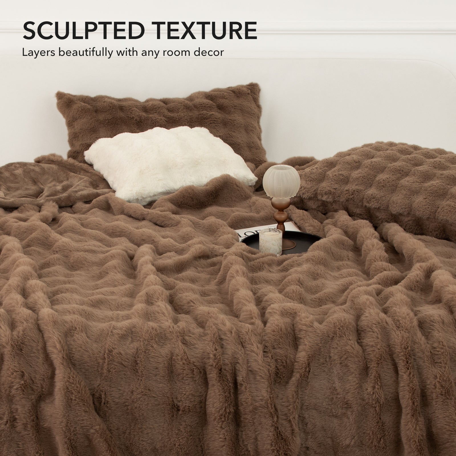 VELLUBAM Faux Rabbit Fur Bubble Heated Throw Blanket Camel - Luxury Fluffy Soft Warm Electric Throw with 6 Heating Levels & 4 Timer Settings, Decor Gifts for Home Bedroom Living Room (50" x 60")