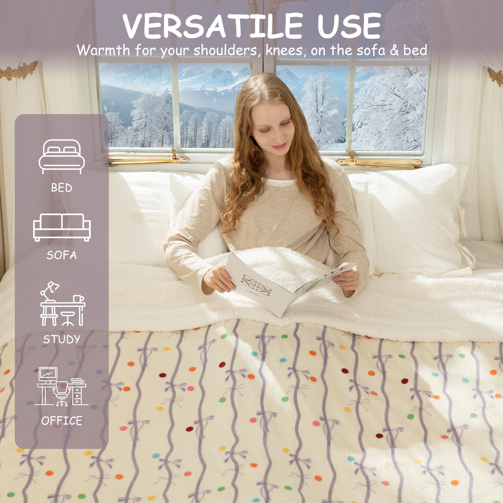 VELLUBAM Purple Bow Electric Blanket Full 72" x 84" - Ultra Soft Heated Blanket Full Size with 6 Heating Levels & 10 Hours Adjustable Timer, Fast Heating Blanket for Sisters and ETL Certified