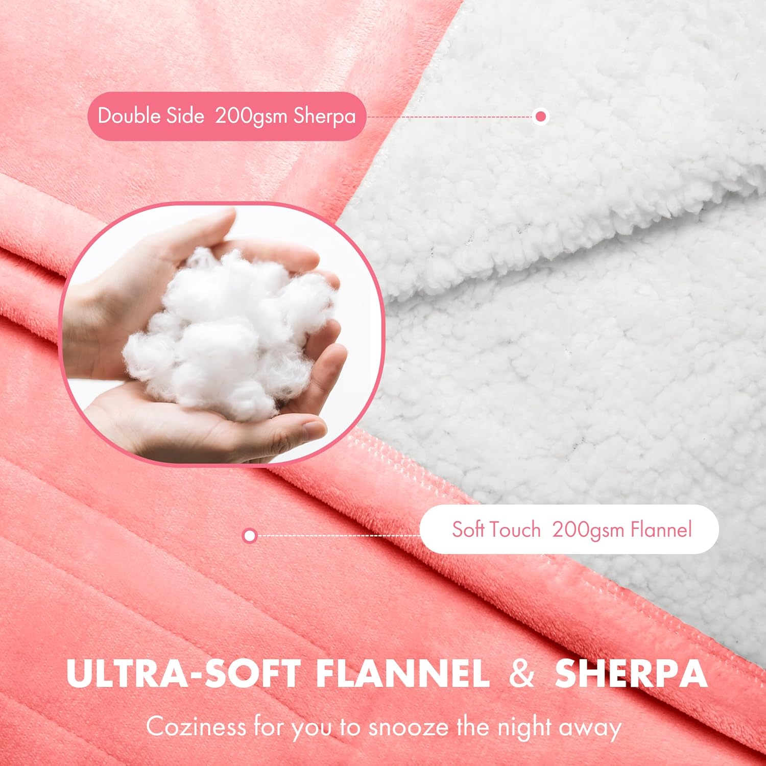 VELLUBAM Electric Heated Blanket Twin 62" x 84" - Soft Fuzzy Cozy Flannel Sherpa Electric Blanket with 5 Heating Levels & 10 Hours Auto Off, Heated Blanket for Women and ETL Certified (Pink)