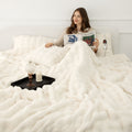 VELLUBAM Faux Rabbit Fur Bubble Heated Blanket Twin Size White - Ultra Soft Cozy Luxury Electric Blanket Twin with 6 Heating Levels & 10 Timer Settings, Washable and Decor Gifts for Home (62" x 84")