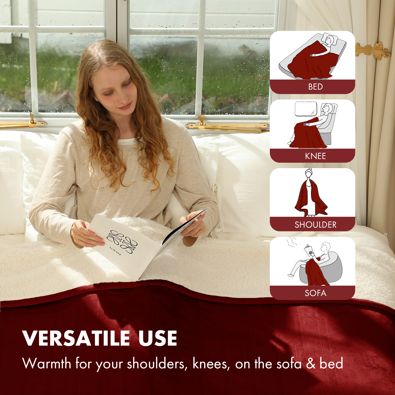 VELLUBAM Electric Blanket Full Size 72" x 84" - Fluffy Ultra Soft Flannel Full Electric Blanket with 6 Heating Levels & 10 Hours Adjustable Timer, Fast Heating and Washable Blanket for Office (Red)