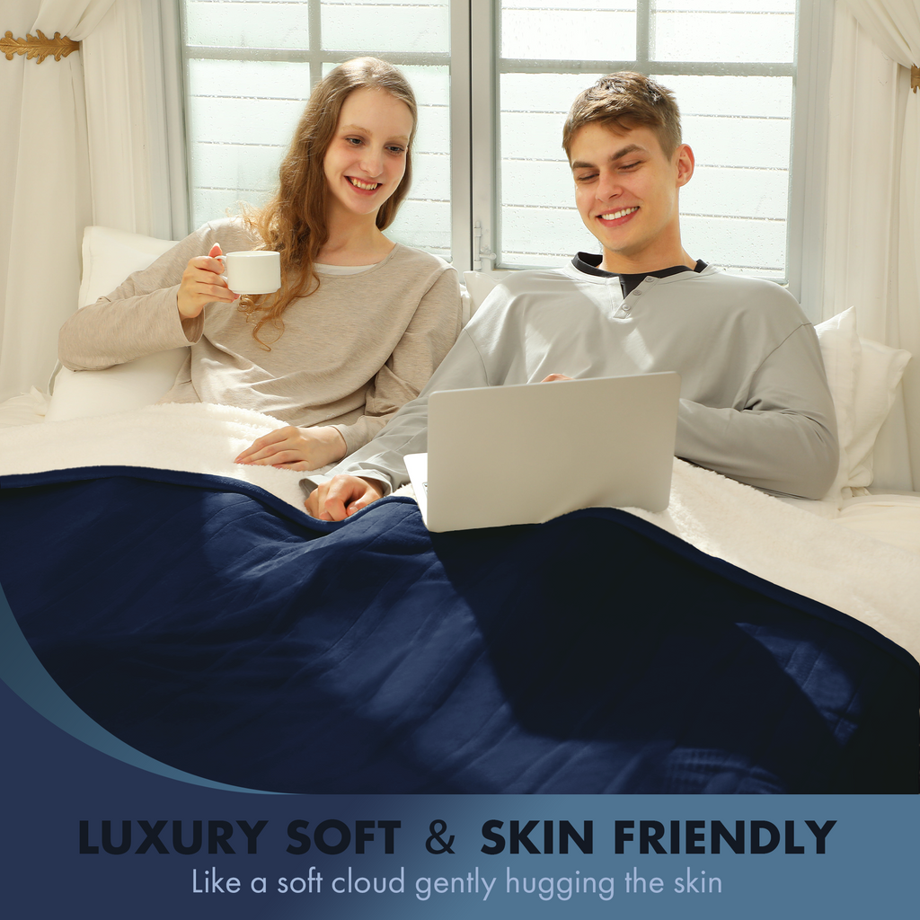 Queen Size Heated Blanket 84" x 90" - Flannel Sherpa Electric Blanket Queen with Dual Control, 5 Heating Levels & 10 Hours Auto Off, Heating Blanket with Overheat Protection for Home (Navy)