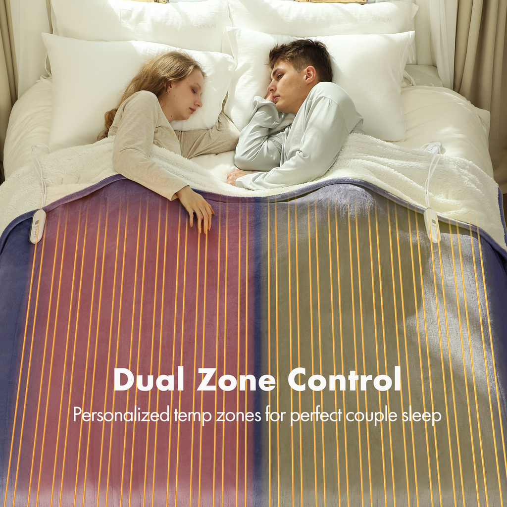 VELLUBAM Heated Blanket Queen Size 84" x 90" - Warm Flannel Sherpa Electric Blanket with Dual Control for Home, 5 Heating Levels & 10 Hours Auto Off, Overheat Protection (Purple)