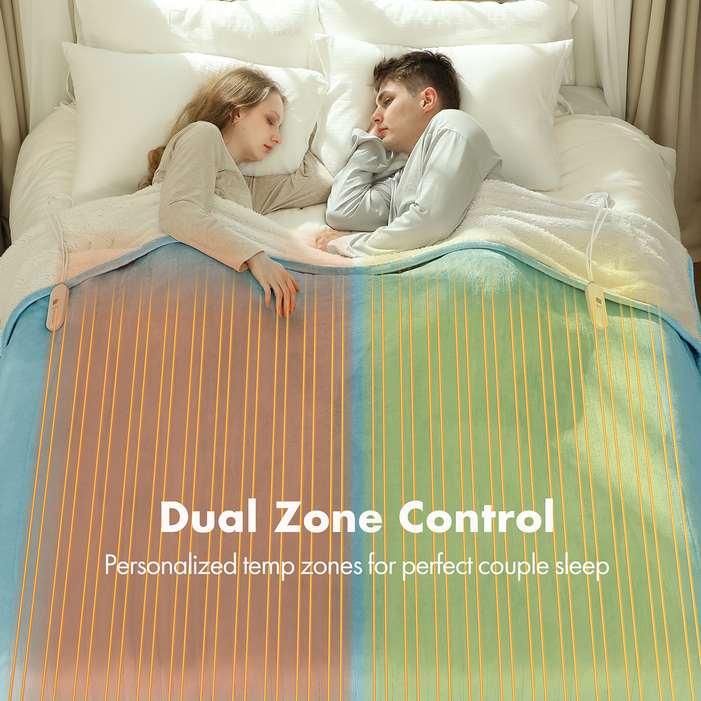 VELLUBAM King Heated Blanket 100" x 90" - Soft Flannel Sherpa Heating Blanket King with Dual Control, 5 Heating Levels & 10 Hours Auto Off, Electric Blanket with ETL Certification (Blue)