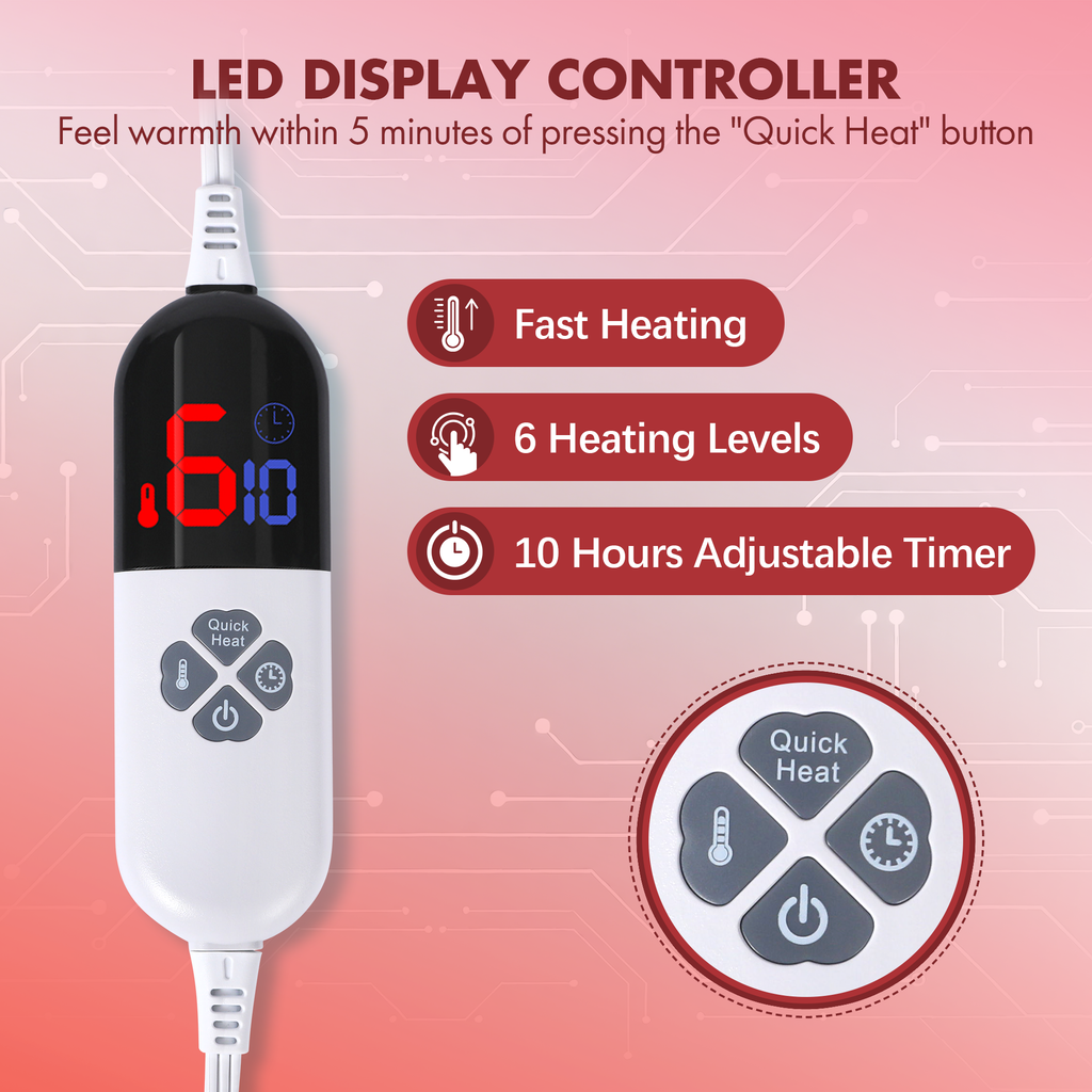 VELLUBAM Electric Blanket Full Size 72" x 84" - Fluffy Ultra Soft Flannel Full Electric Blanket with 6 Heating Levels & 10 Hours Adjustable Timer, Fast Heating and Washable Blanket for Office (Red)