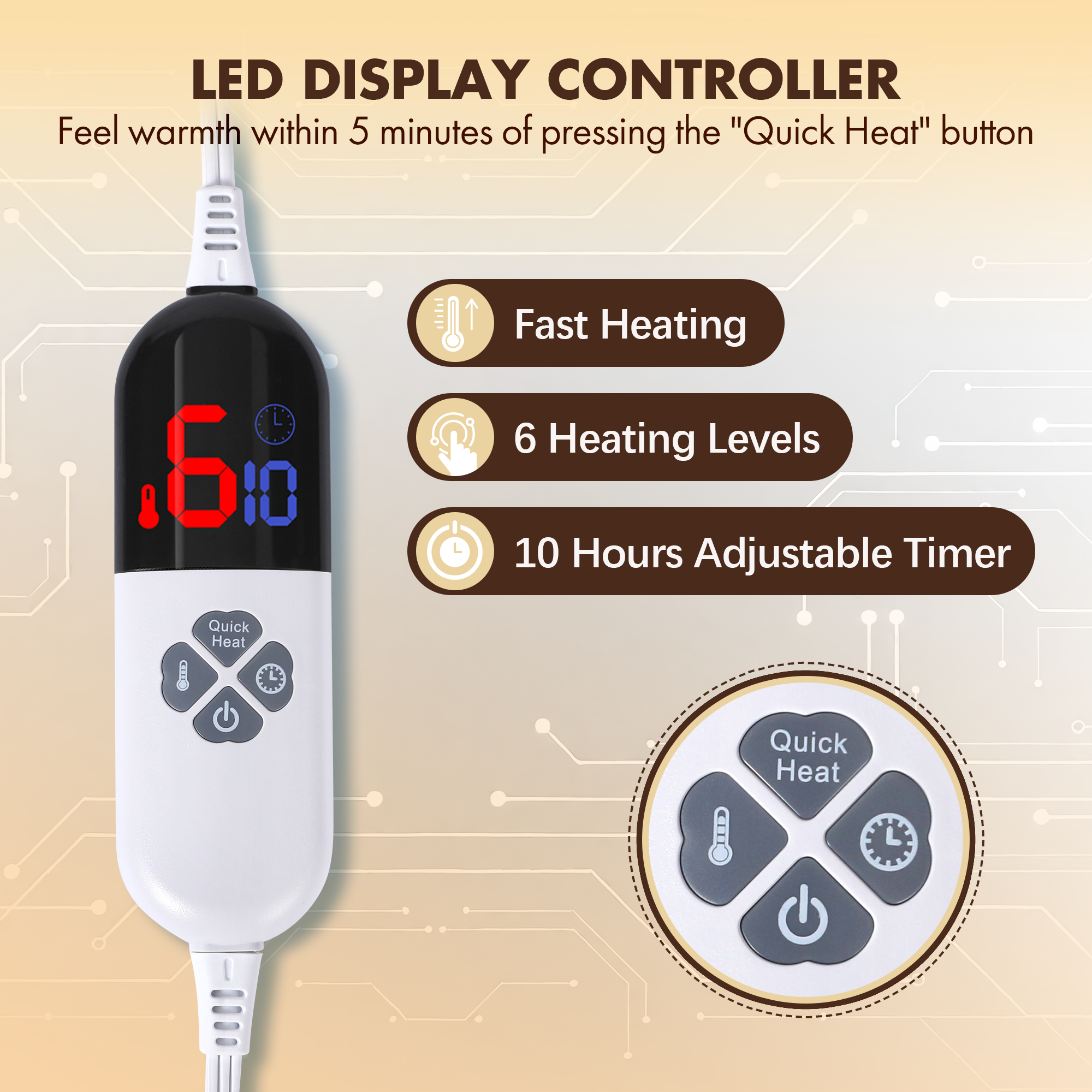 VELLUBAM Heating Blanket Full Size 72" x 84" - Fluffy Ultra Soft Flannel Electric Blanket with 6 Heating Levels & 10 Hours Adjustable Timer, Fast Heating and Heated Lap Blanket for Office (White)