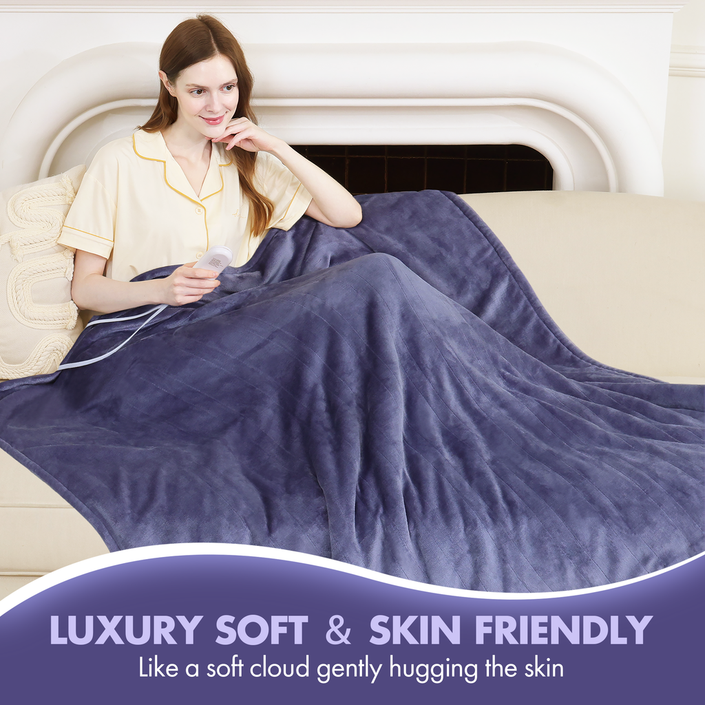 VELLUBAM Electric Blanket Full 72"x84" - Fluffy Ultra Soft Flannel Heated Blanket Full Size with 6 Heating Levels & 10 Hours Adjustable Timer, Fast Heating & Heated Lap Blanket for Office(Purple)