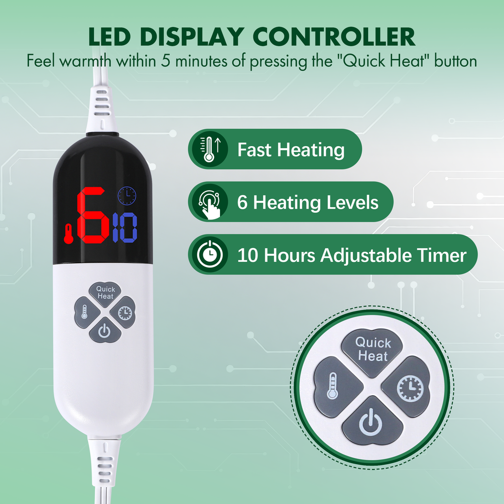 VELLUBAM Full Size Electric Blanket 72" x 84" - Fluffy Ultra Soft Flannel Full Heated Blanket with 6 Heating Levels & 10 Hours Adjustable Timer, Fast Heating and Electric Blanket for Office (Green)