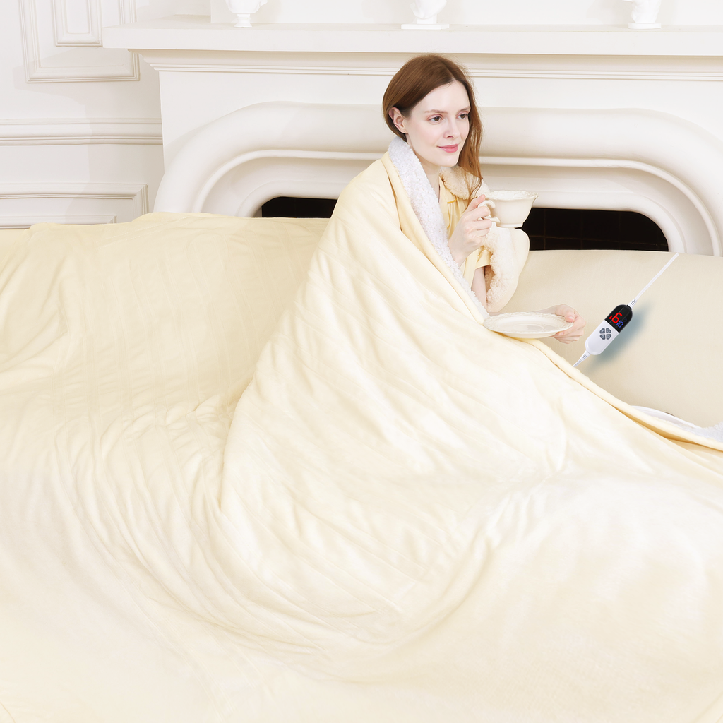 VELLUBAM Heating Blanket Full Size 72" x 84" - Fluffy Ultra Soft Flannel Electric Blanket with 6 Heating Levels & 10 Hours Adjustable Timer, Fast Heating and Heated Lap Blanket for Office (White)