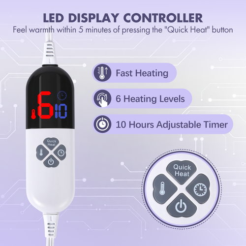 VELLUBAM Electric Blanket Full 72"x84" - Fluffy Ultra Soft Flannel Heated Blanket Full Size with 6 Heating Levels & 10 Hours Adjustable Timer, Fast Heating & Heated Lap Blanket for Office(Purple)