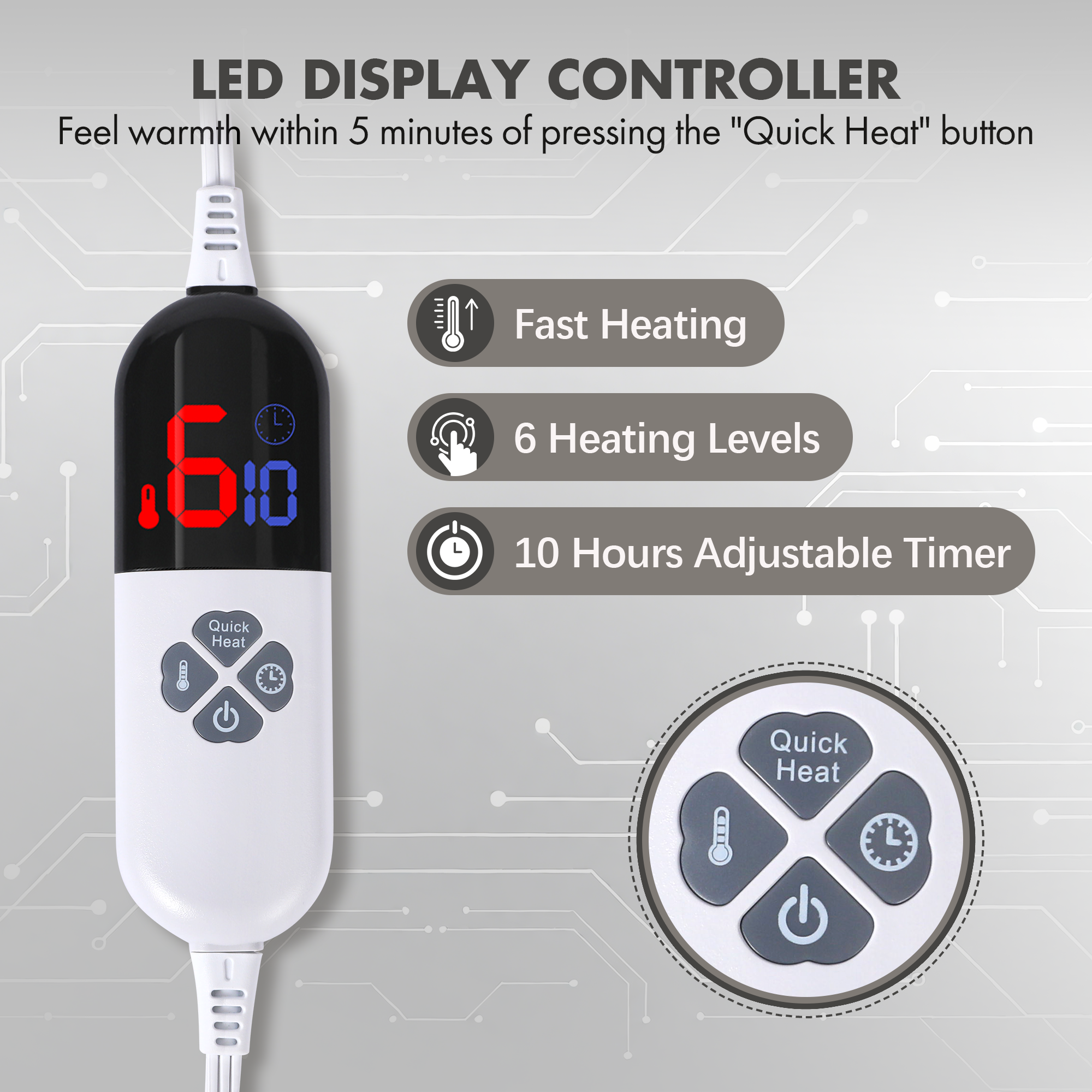 VELLUBAM Electric Heated Blanket Full Size 72" x 84" - Fluffy Ultra Soft Flannel Electric Lap Blanket with 6 Heating Levels & 10 Hours Adjustable Timer, Fast Heating and Washable for Office (Grey)