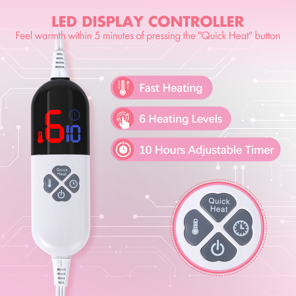 VELLUBAM Heated Blanket Full Size 72" x 84" - Fluffy Ultra Soft Flannel Electric Blanket with 6 Heating Levels & 10 Hours Adjustable Timer, Fast Heating and ETL Certified (Pink)