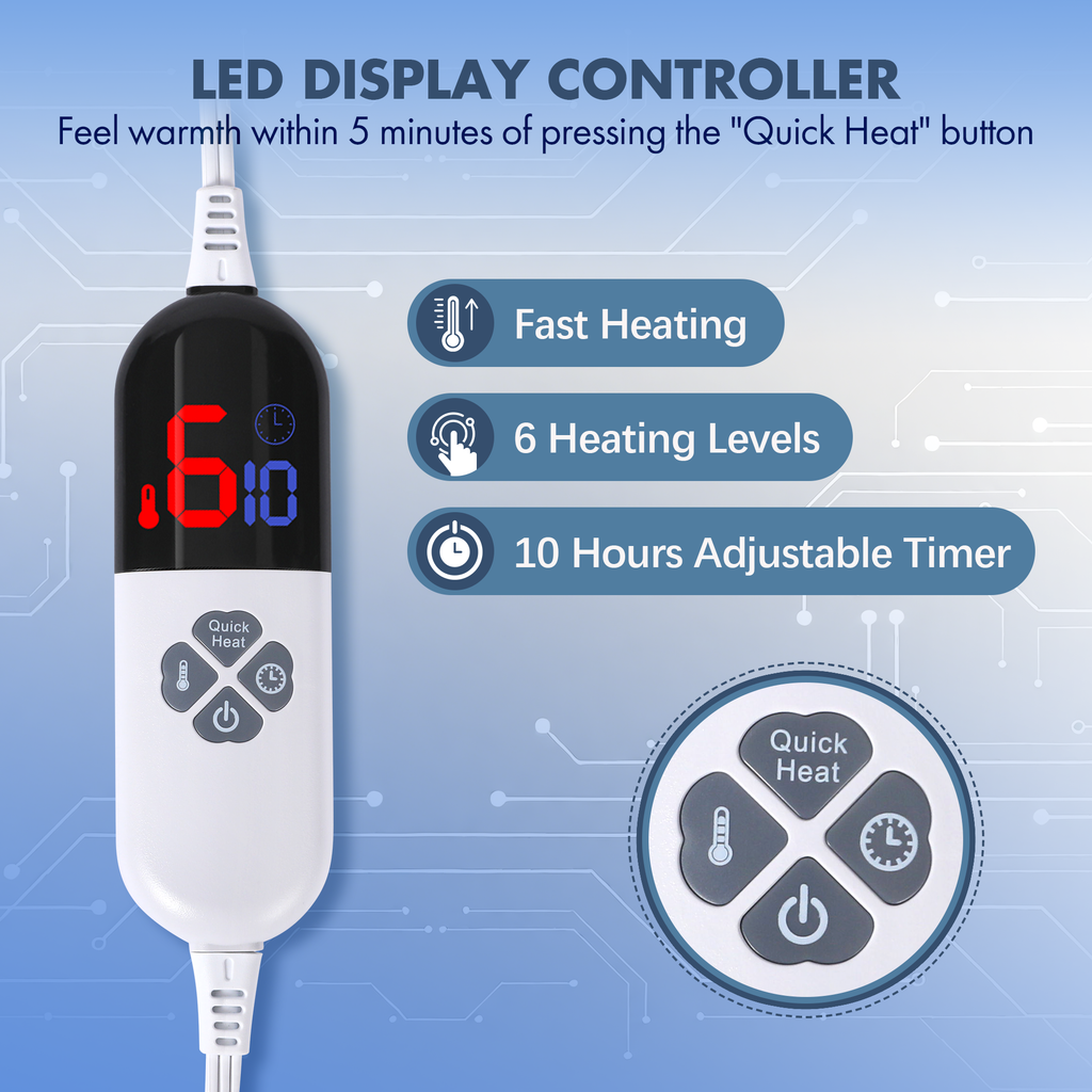 VELLUBAM Full Size Heated Blanket 72" x 84" - Fluffy Ultra Soft Flannel Heated Lap Blanket with 6 Heating Levels & 10 Hours Adjustable Timer, Fast Heating and Electric Blanket for Office (Navy)