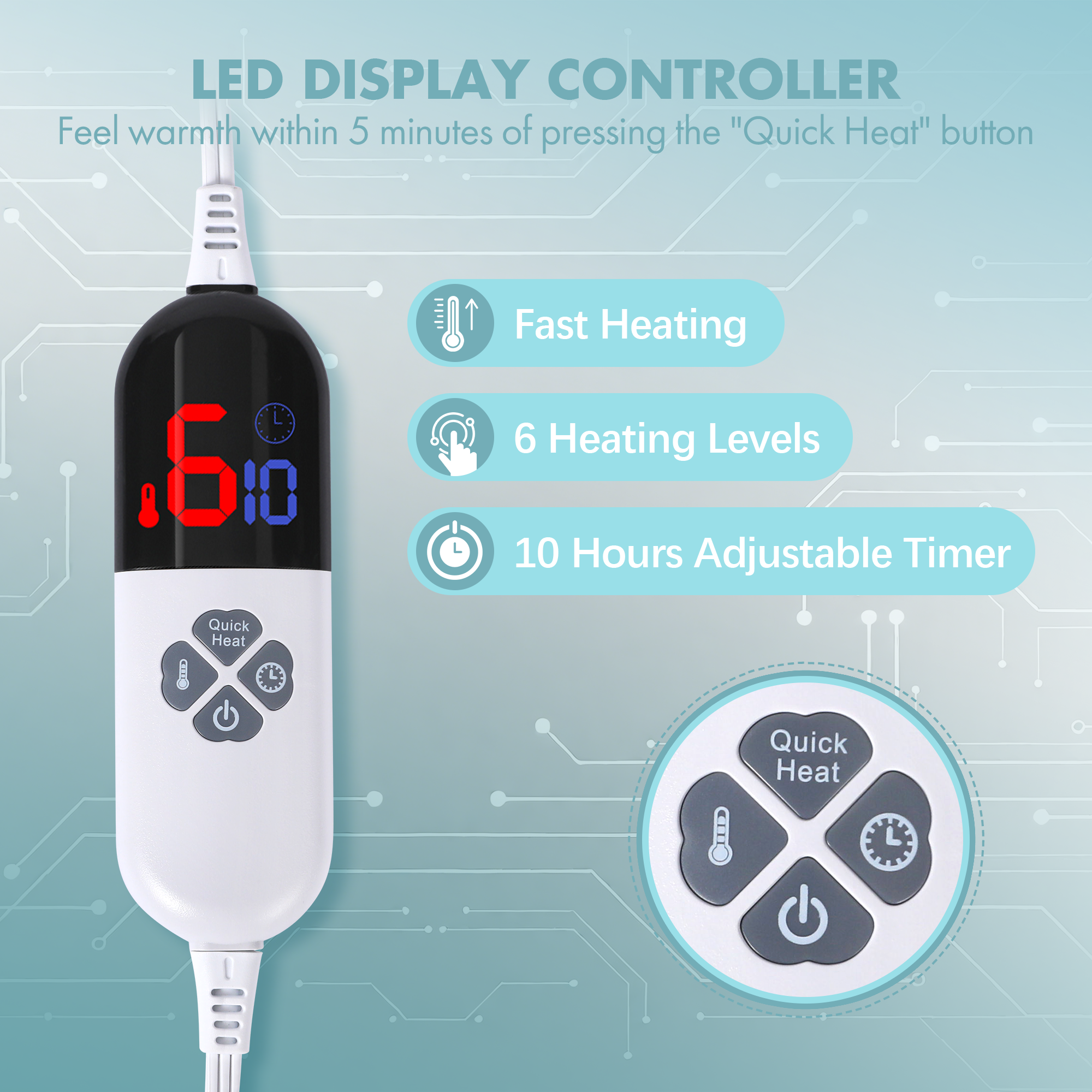 VELLUBAM Full Size Heated Blanket 72" x 84" - Fluffy Ultra Soft Flannel Electric Blanket Full with 6 Heating Levels & 10 Hours Adjustable Timer, Fast Heating and Washable Blanket for Office (Blue)