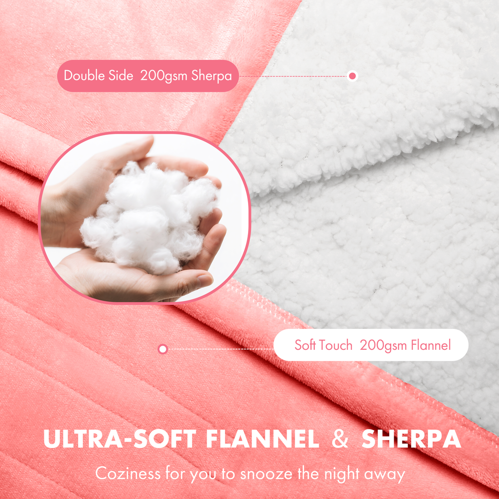 VELLUBAM Electric Heated Blanket King Size 100" x 90" - Soft Flannel Sherpa Electric Blanket with Dual Control, 5 Heating Levels & 10 Hours Auto Off, Washable Heated Blanket with Fast Heating (Pink)