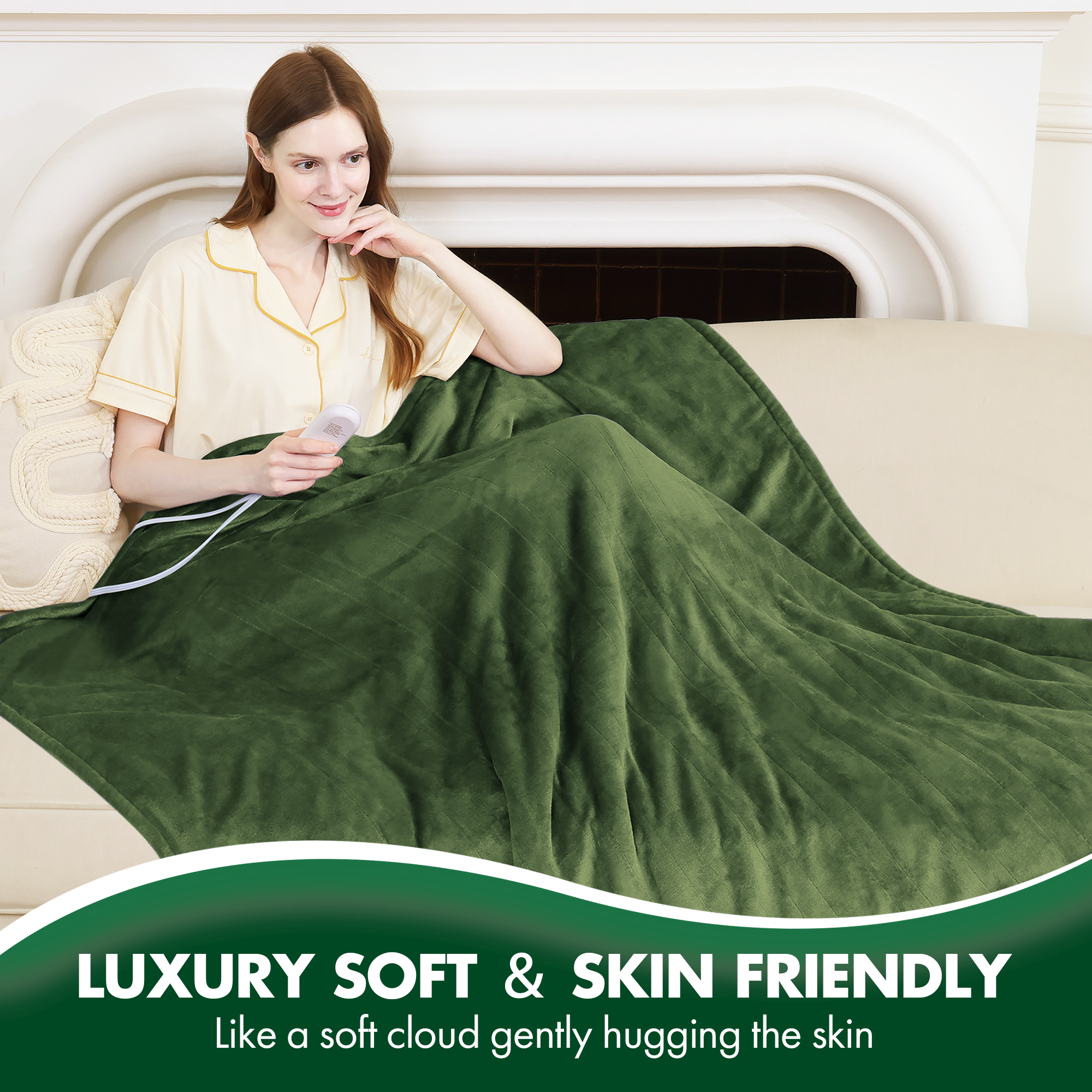 VELLUBAM Electric Throw Blanket 50" x 60" - Soft Flannel Sherpa Heated Lap Blanket with 5 Heating Levels & 4 Hours Auto Off, Electric Throw Blanket as a Gift for Grandma, Machine Washable (Green)