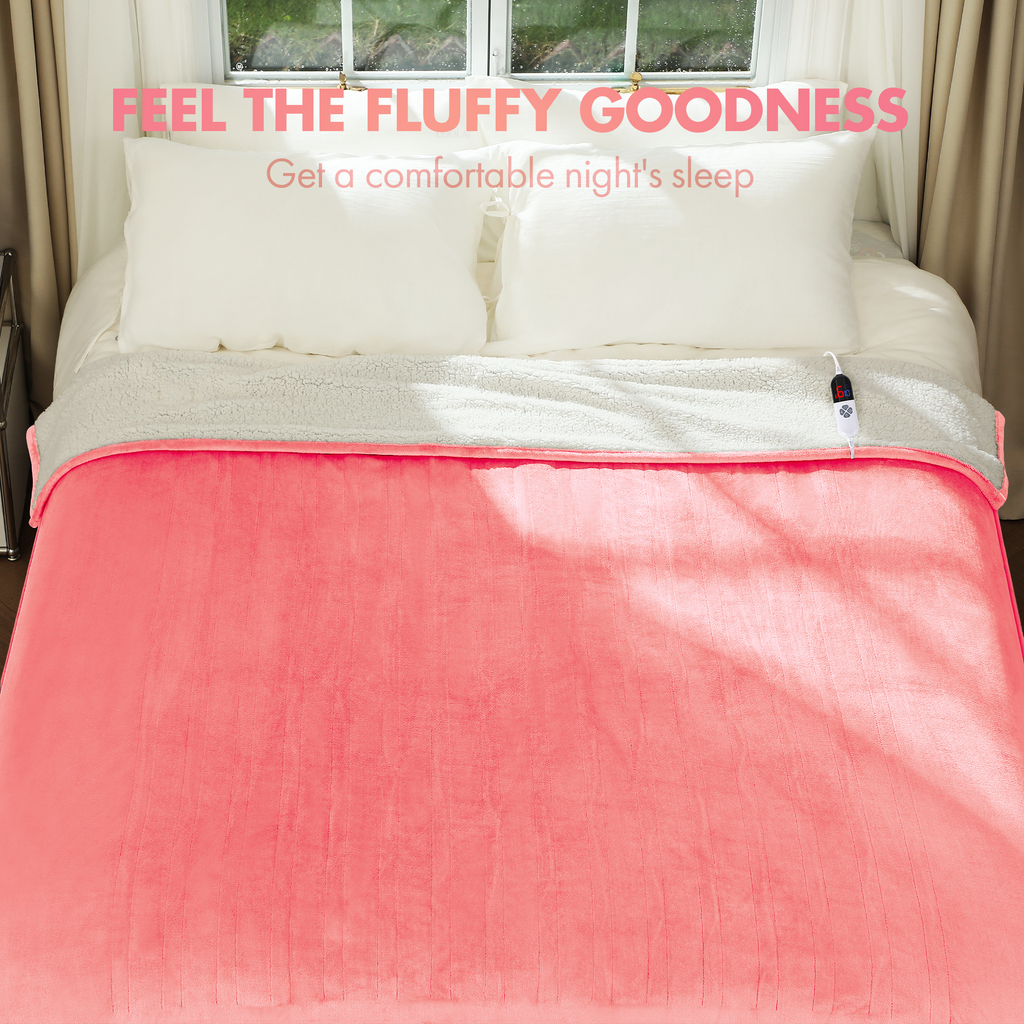 VELLUBAM Heated Blanket Full Size 72" x 84" - Fluffy Ultra Soft Flannel Electric Blanket with 6 Heating Levels & 10 Hours Adjustable Timer, Fast Heating and ETL Certified (Pink)