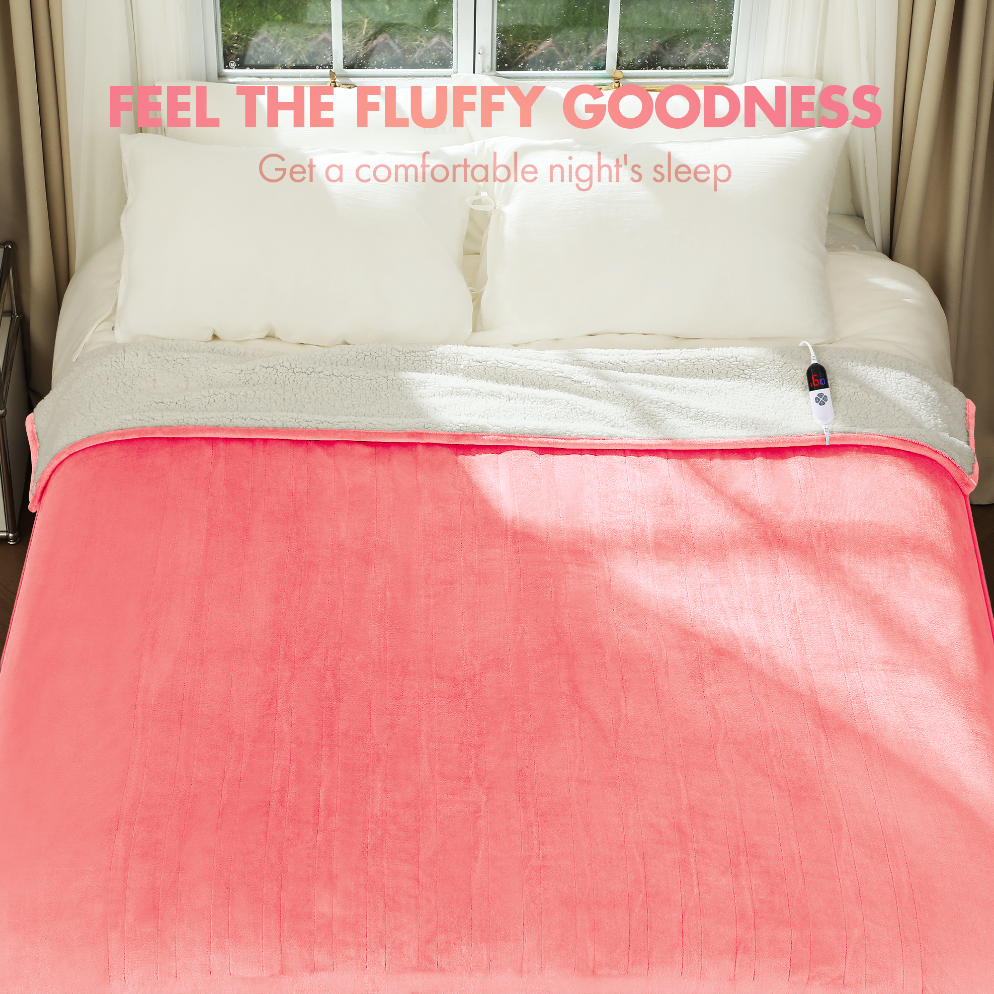 VELLUBAM Heated Blanket Full Size 72" x 84" - Fluffy Ultra Soft Flannel Electric Blanket with 6 Heating Levels & 10 Hours Adjustable Timer, Fast Heating and ETL Certified (Pink)