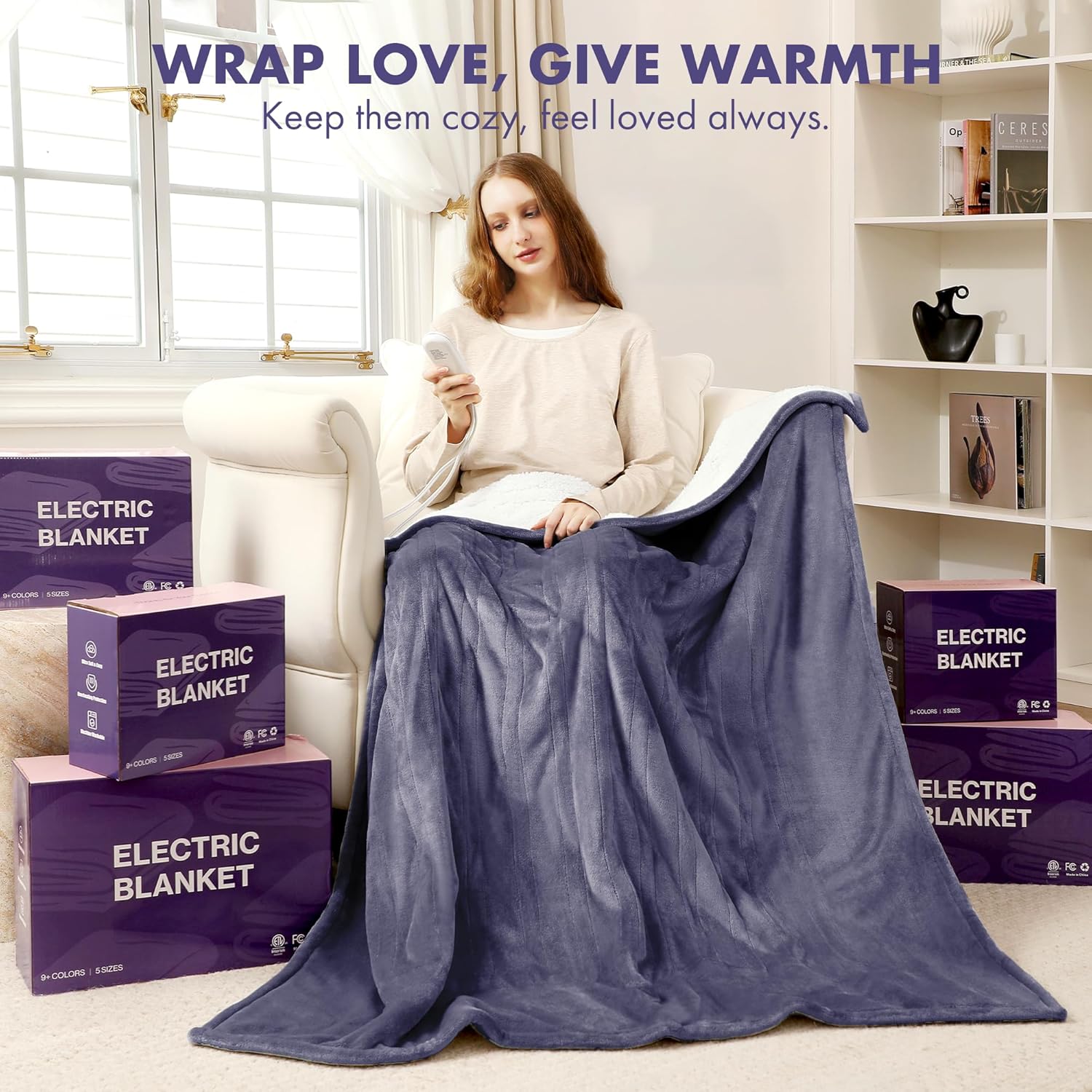 VELLUBAM Heated Blanket Throw 50" x 60" - Soft Flannel Sherpa Electric Blanket Throw with 5 Heating Levels & 4 Hours Auto Off, Machine Washable, Ideal Gift for Grandma (Purple)