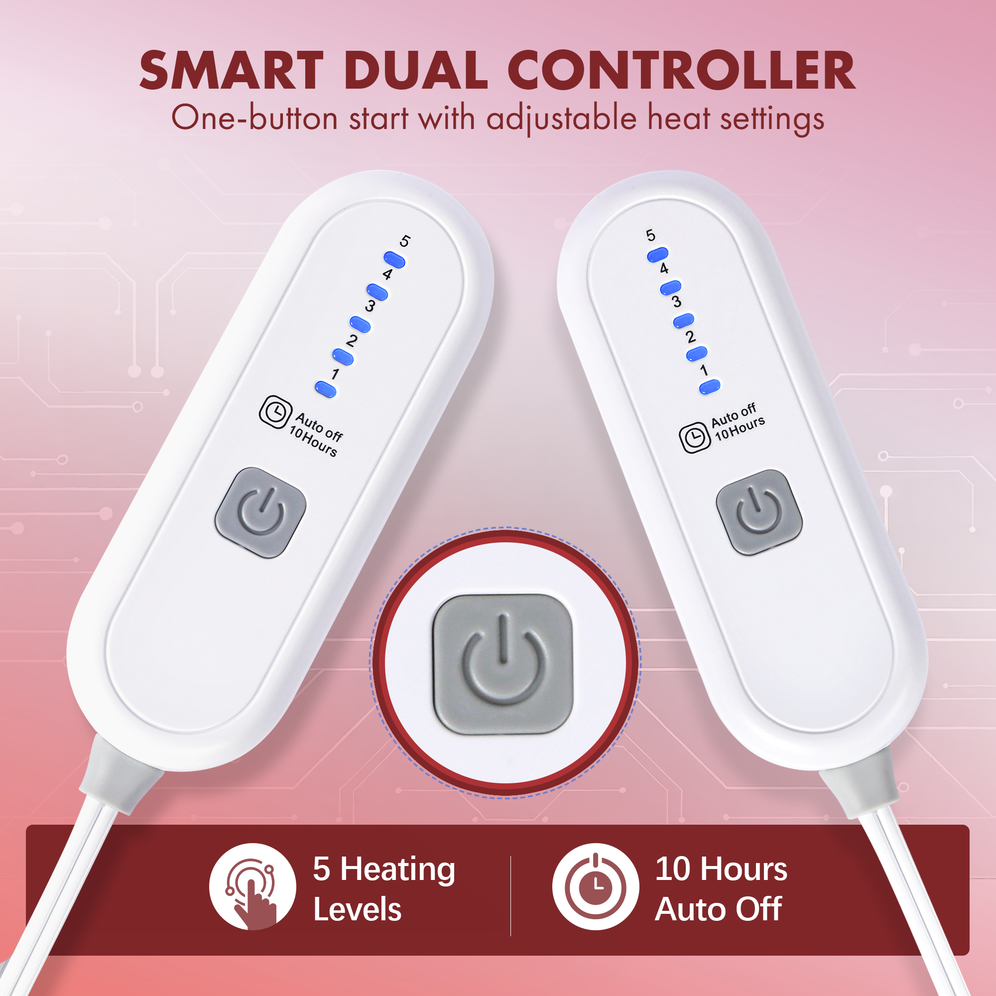 VELLUBAM King Size Electric Blanket 100" x 90" - Soft Flannel Sherpa Heated Blanket with Dual Control, 5 Heating Levels & 10 Hours Auto Off, King Heating Blanket with ETL ertification (Red)