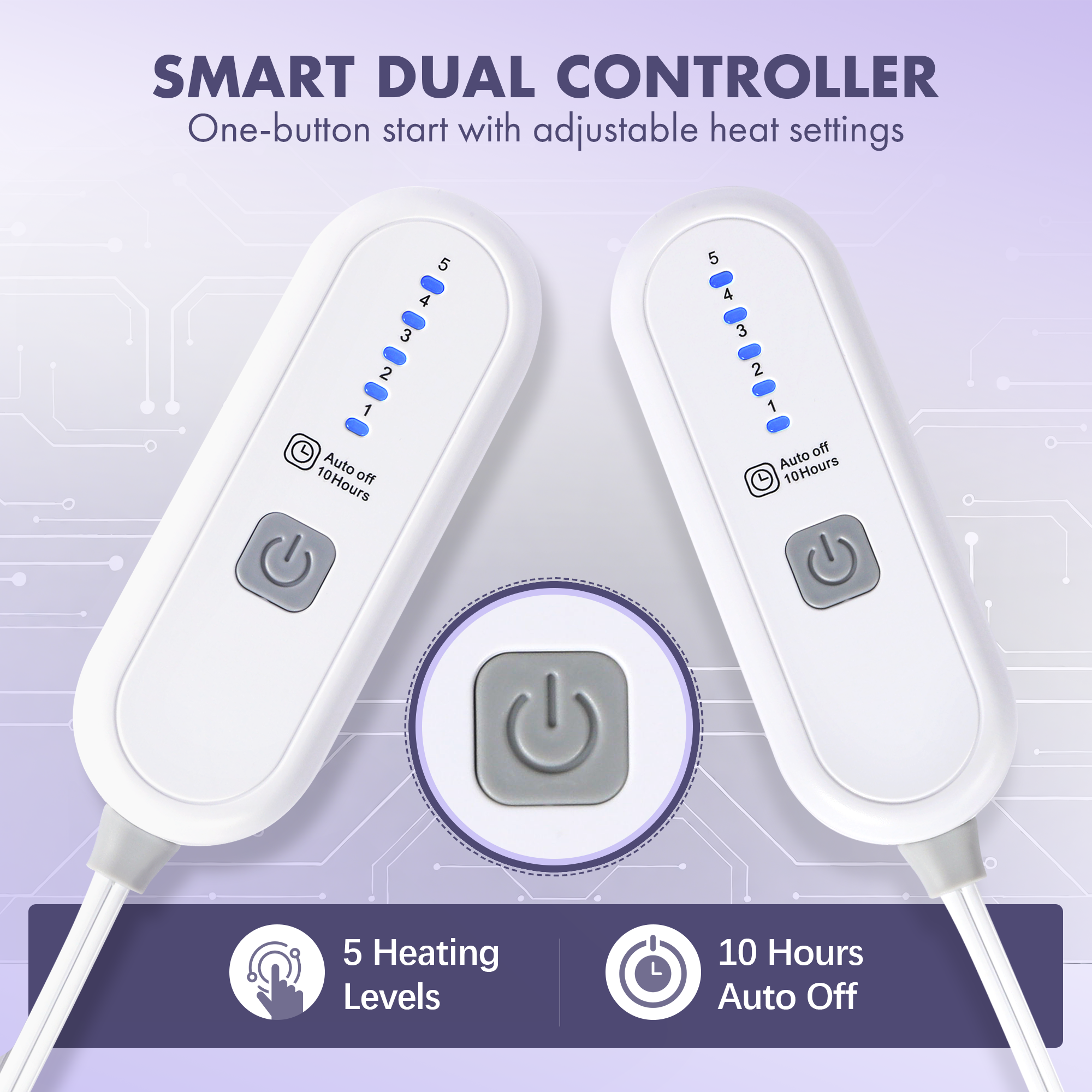 VELLUBAM Heated Blanket Queen Size 84" x 90" - Warm Flannel Sherpa Electric Blanket with Dual Control for Home, 5 Heating Levels & 10 Hours Auto Off, Overheat Protection (Purple)