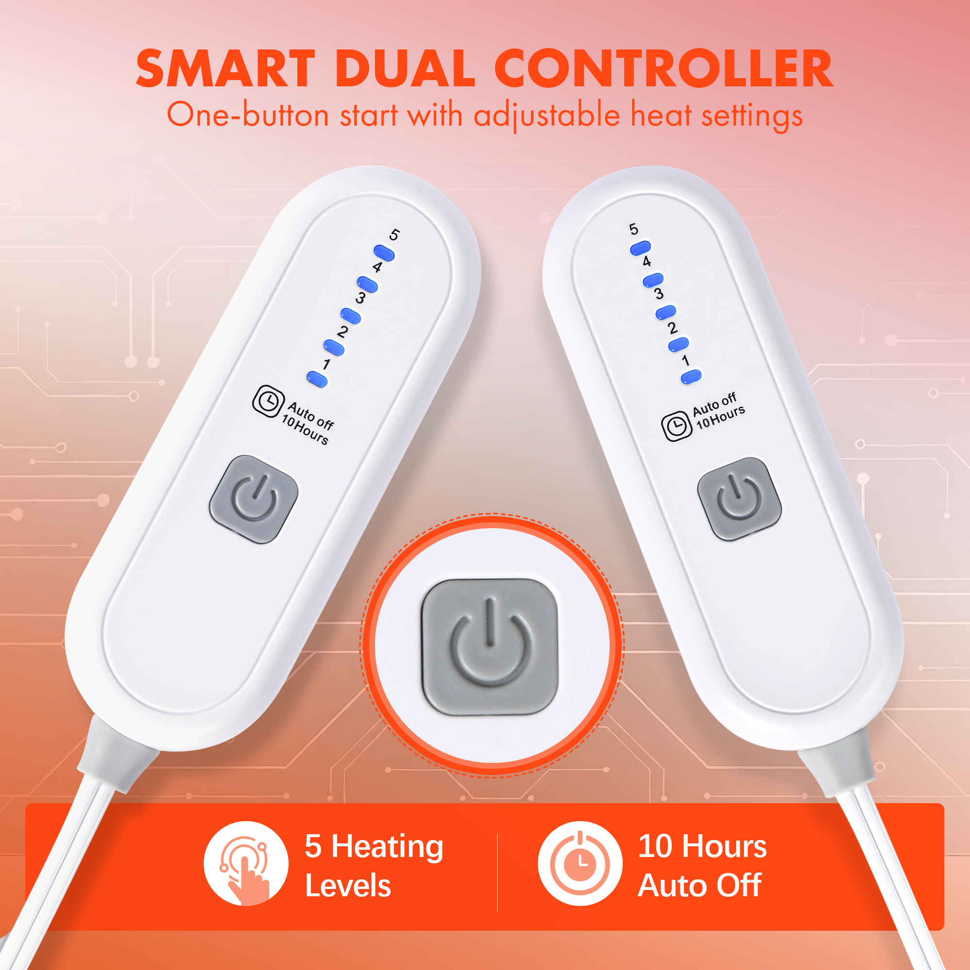 VELLUBAM Electric Heated Blanket Queen Size 84"x90" - Flannel Sherpa Electric Blanket with Dual Control, 5 Heating Levels & 10 Hours Auto Off, Heated Blanket for Women with Overheat Protection(Orange)