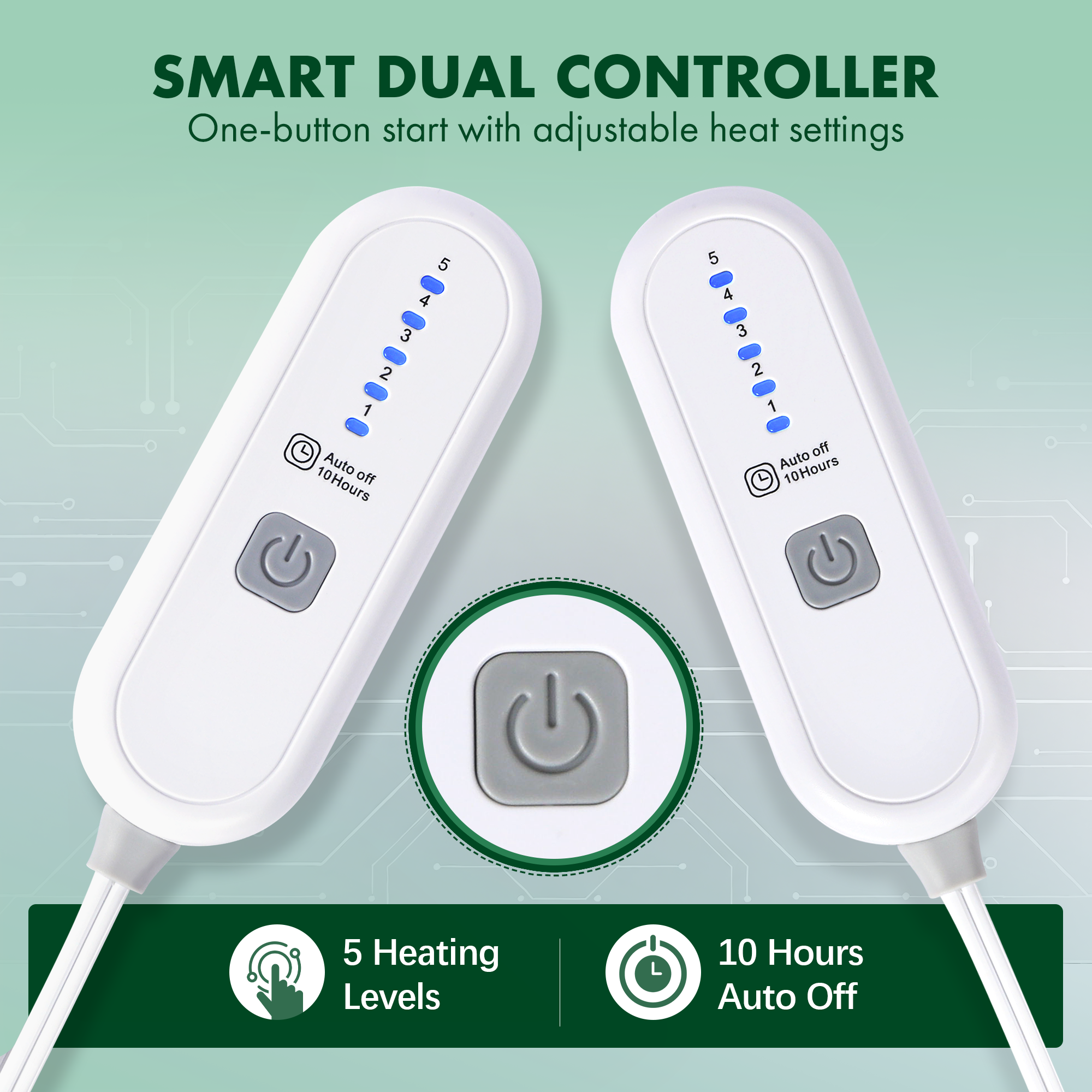 Electric Blanket King Size 100" x 90" - Soft Flannel Sherpa Heating Blanket King with Dual Control, 5 Heating Levels & 10 Hours Auto Off, Heated Blanket with ETL Certification (Green)