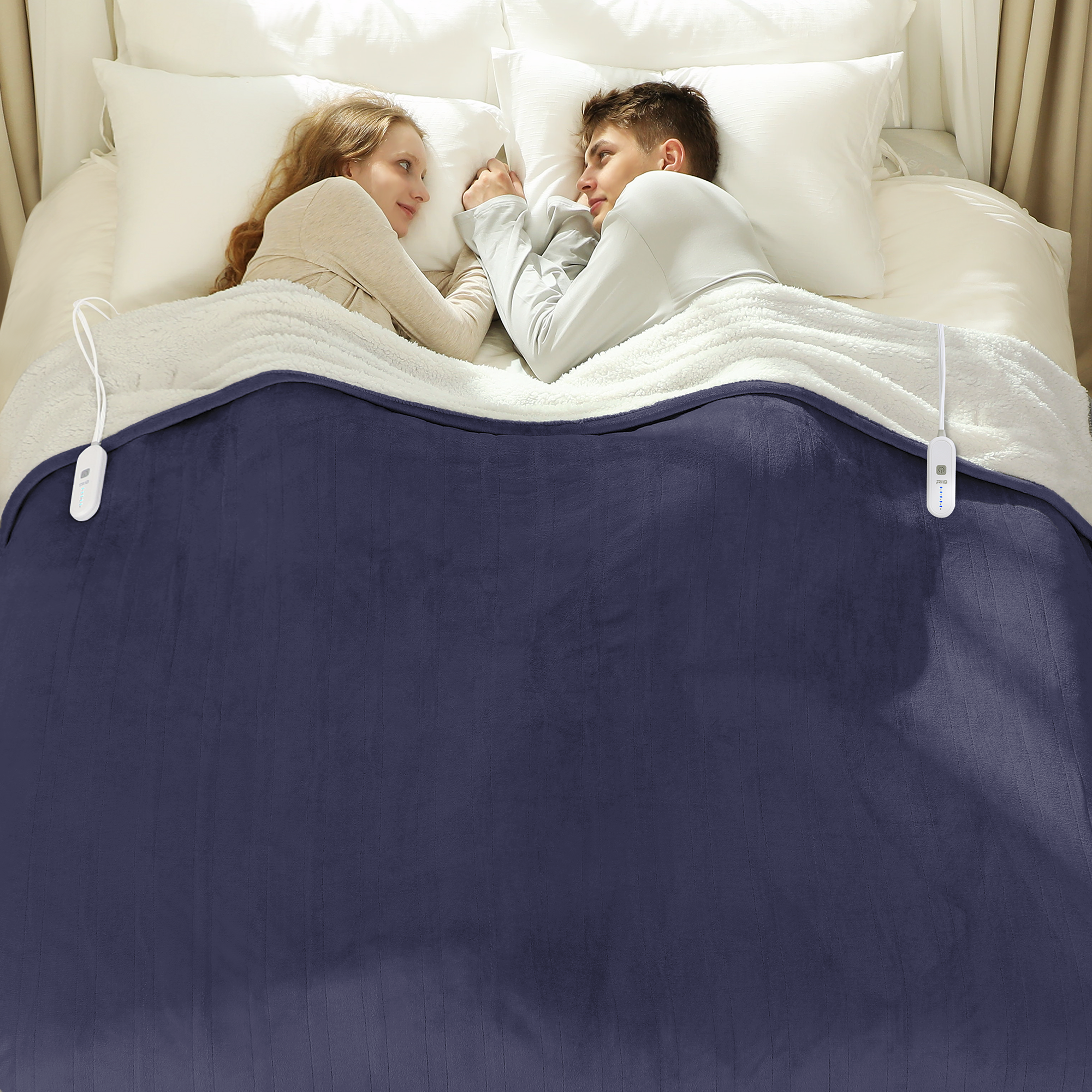 VELLUBAM Heated Blanket Queen Size 84" x 90" - Warm Flannel Sherpa Electric Blanket with Dual Control for Home, 5 Heating Levels & 10 Hours Auto Off, Overheat Protection (Purple)