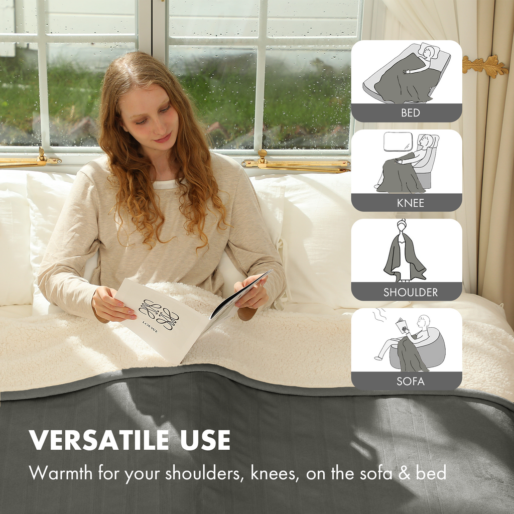 VELLUBAM Electric Heated Blanket Twin 62" x 84" - Soft Cozy Flannel Sherpa Electric Blanket with 5 Heating Levels & 10 Hours Auto Off, Heating Blanket as a Gift for Grandma, ETL Certified (Grey)