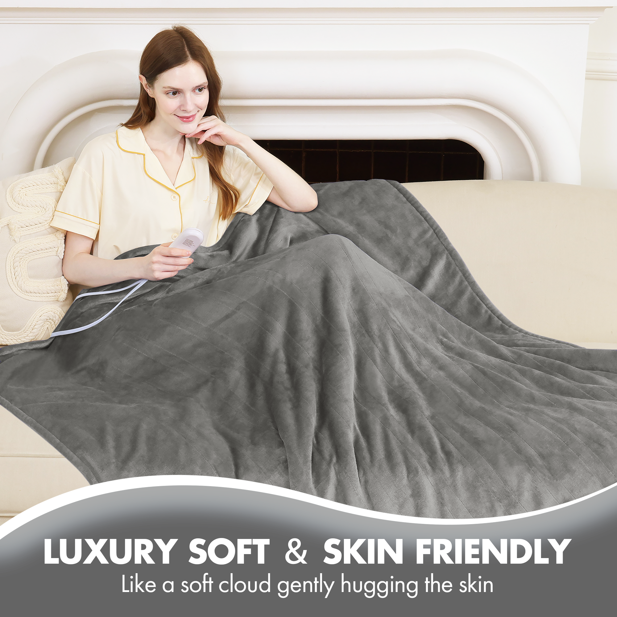 VELLUBAM Electric Heated Blanket Full Size 72" x 84" - Fluffy Ultra Soft Flannel Electric Lap Blanket with 6 Heating Levels & 10 Hours Adjustable Timer, Fast Heating and Washable for Office (Grey)