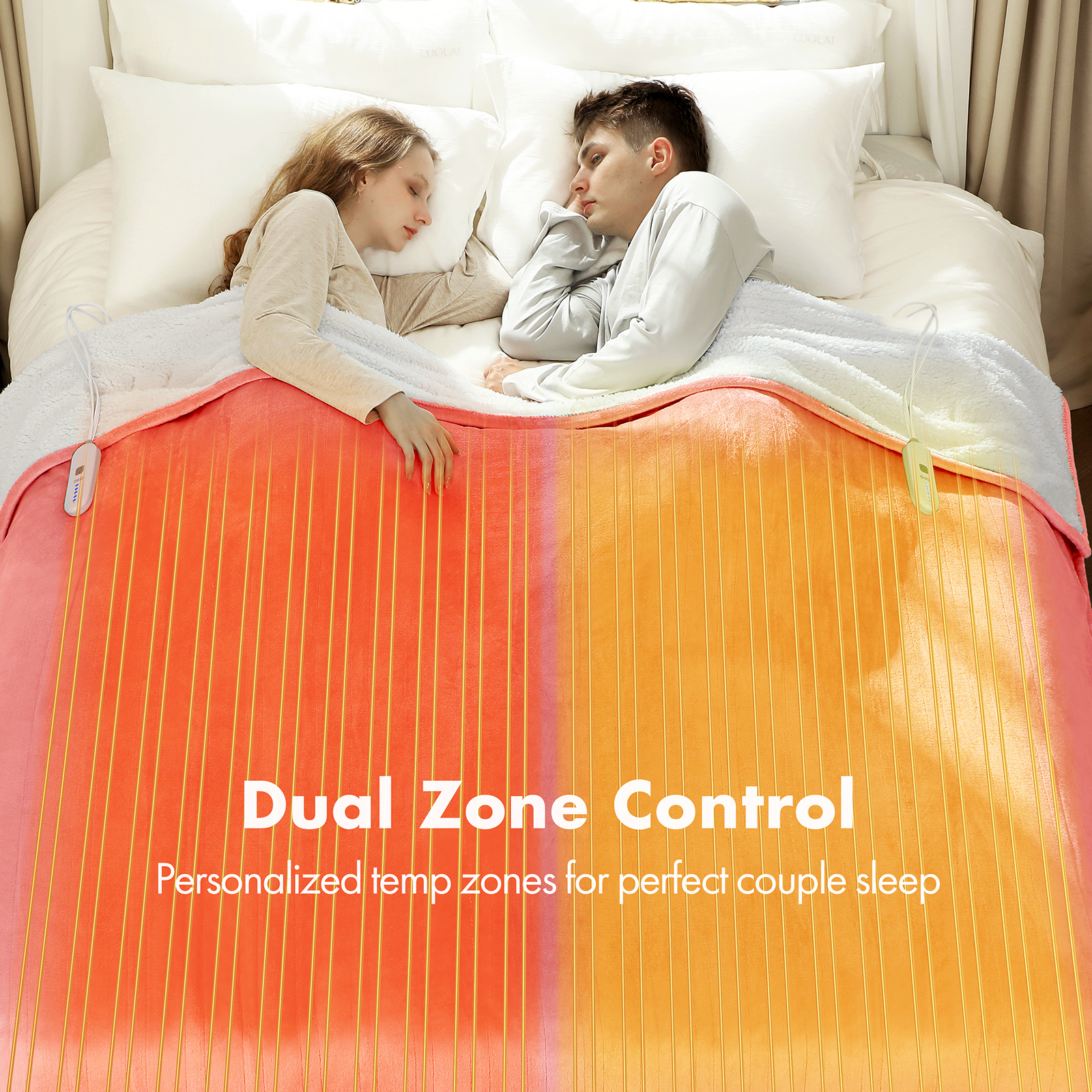 VELLUBAM Electric Heated Blanket King Size 100" x 90" - Soft Flannel Sherpa Electric Blanket with Dual Control, 5 Heating Levels & 10 Hours Auto Off, Washable Heated Blanket with Fast Heating (Pink)