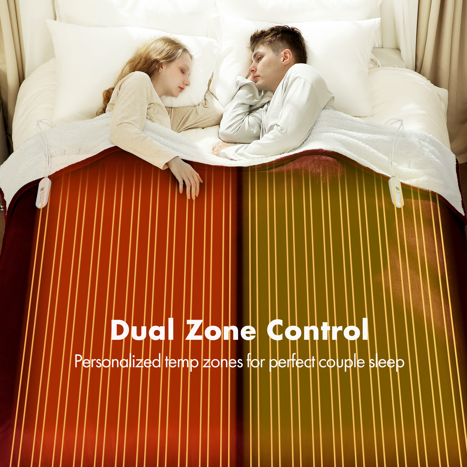 VELLUBAM Electric Blanket Queen Size 84" x 90" - Flannel Sherpa Washable Heated Blanket with Dual Control, 5 Heating Levels & 10 Hours Auto Off, Heating Blanket with Overheat Protection for Home(Red)