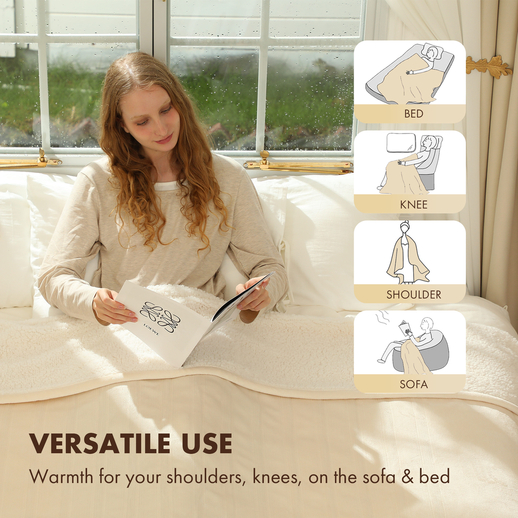 VELLUBAM Electric Blanket Heated Throw 50" x 60" - Soft Sherpa Heated Lap Blanket with 5 Heating Levels & 4 Hours Auto Off, Heating Blanket Throw as a Gift for Grandma, Machine Washable (White)